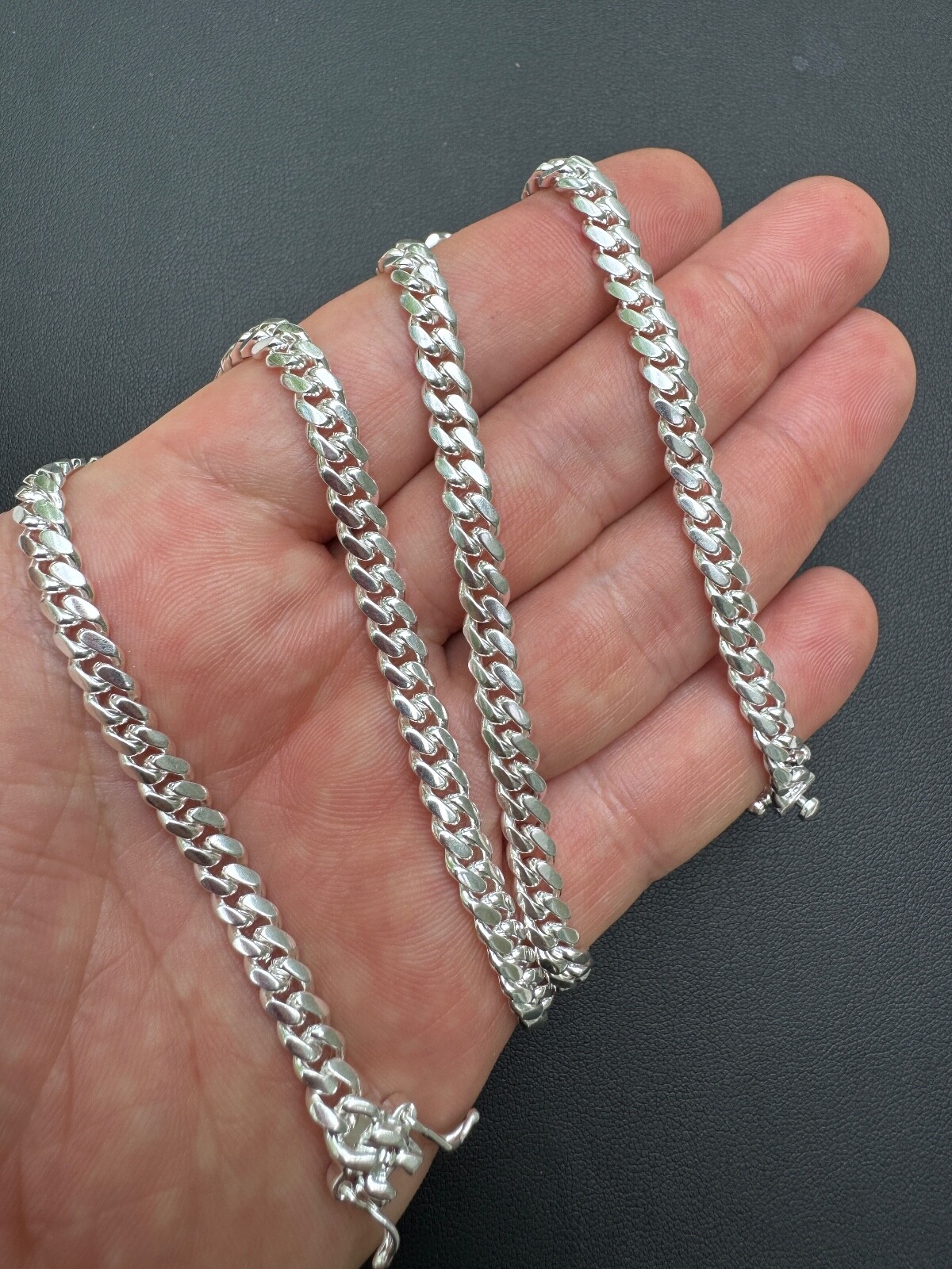 Real Miami Cuban Link Chain Or Bracelet Solid 925 Sterling Silver Box Lock ITALY