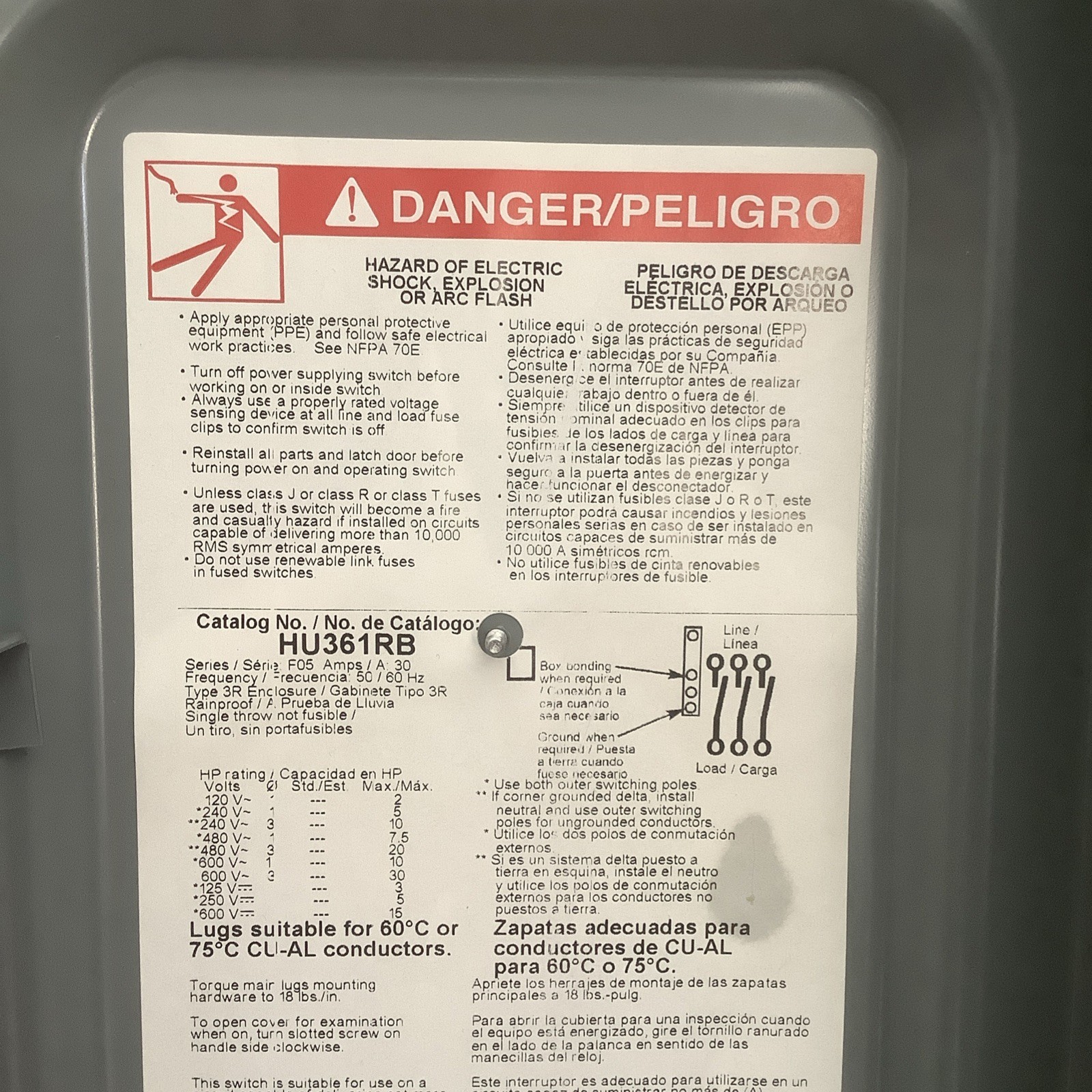 Schneider SQUARE D HU361RB Heavy Duty Safety Switch 30A 600V~