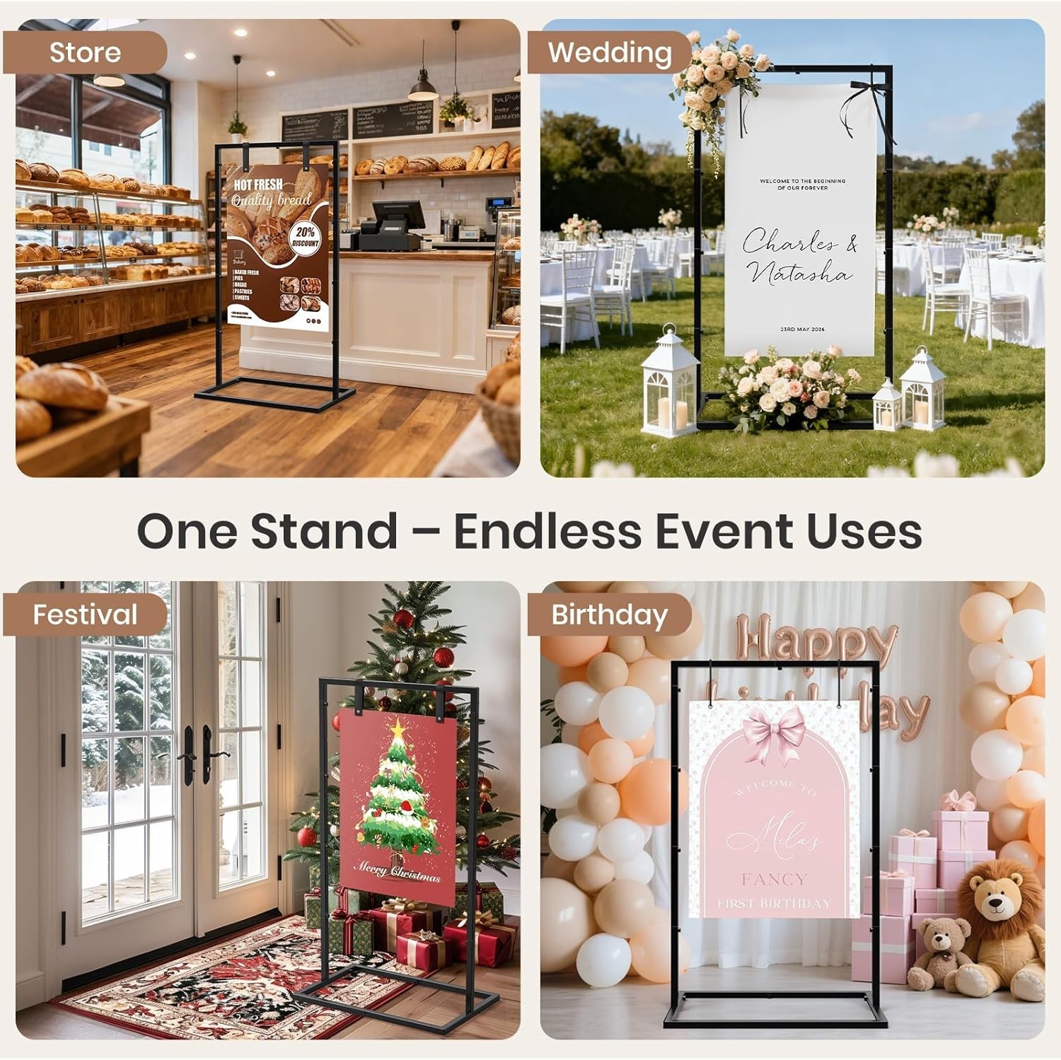 Wedding Sign Holder Adjustable Welcome Wedding Sign Stand W/ Leather Sign