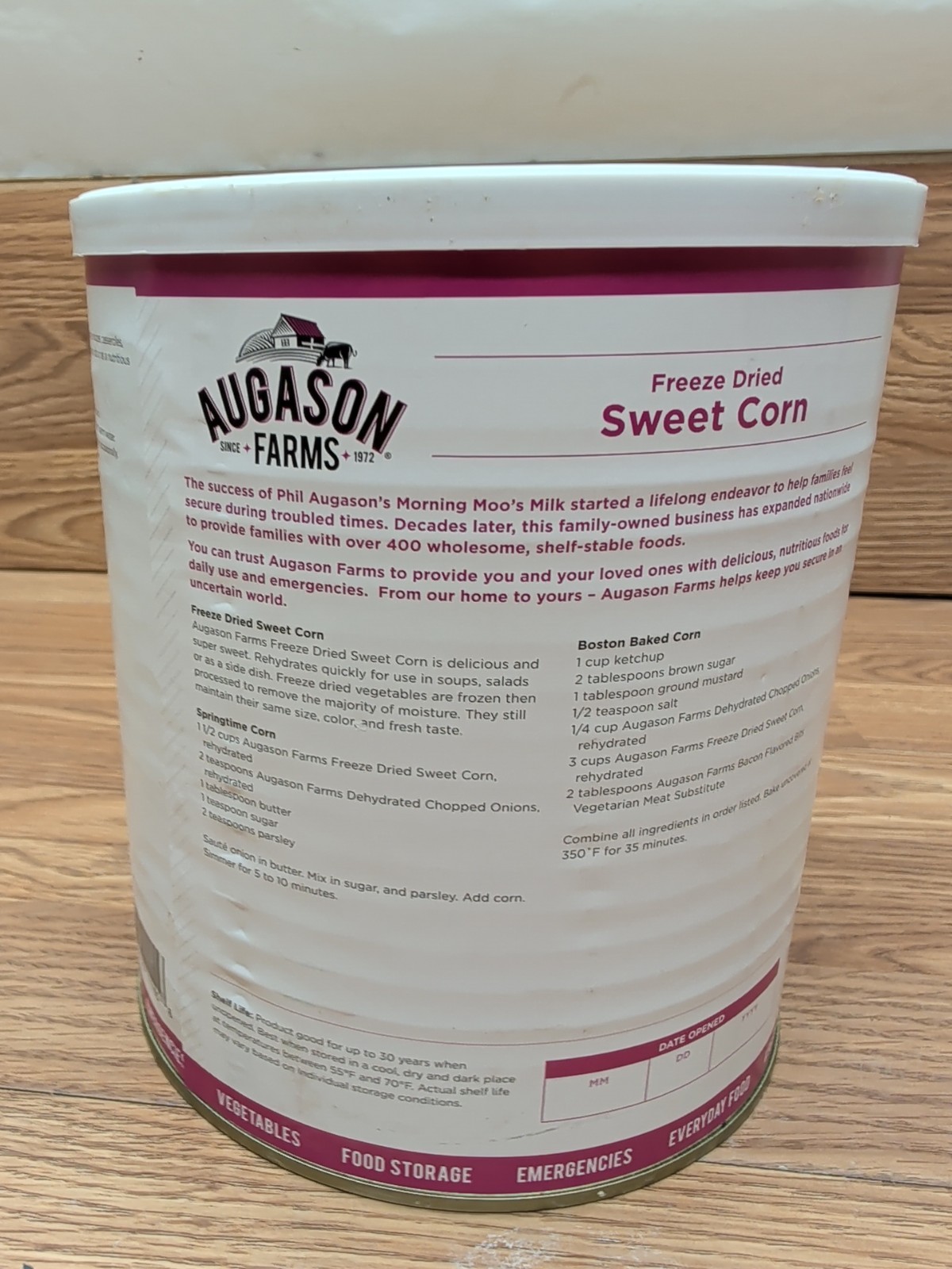 Augason Farms Freeze Dried Sweet Corn 1 lb #10 Can Exp 2047