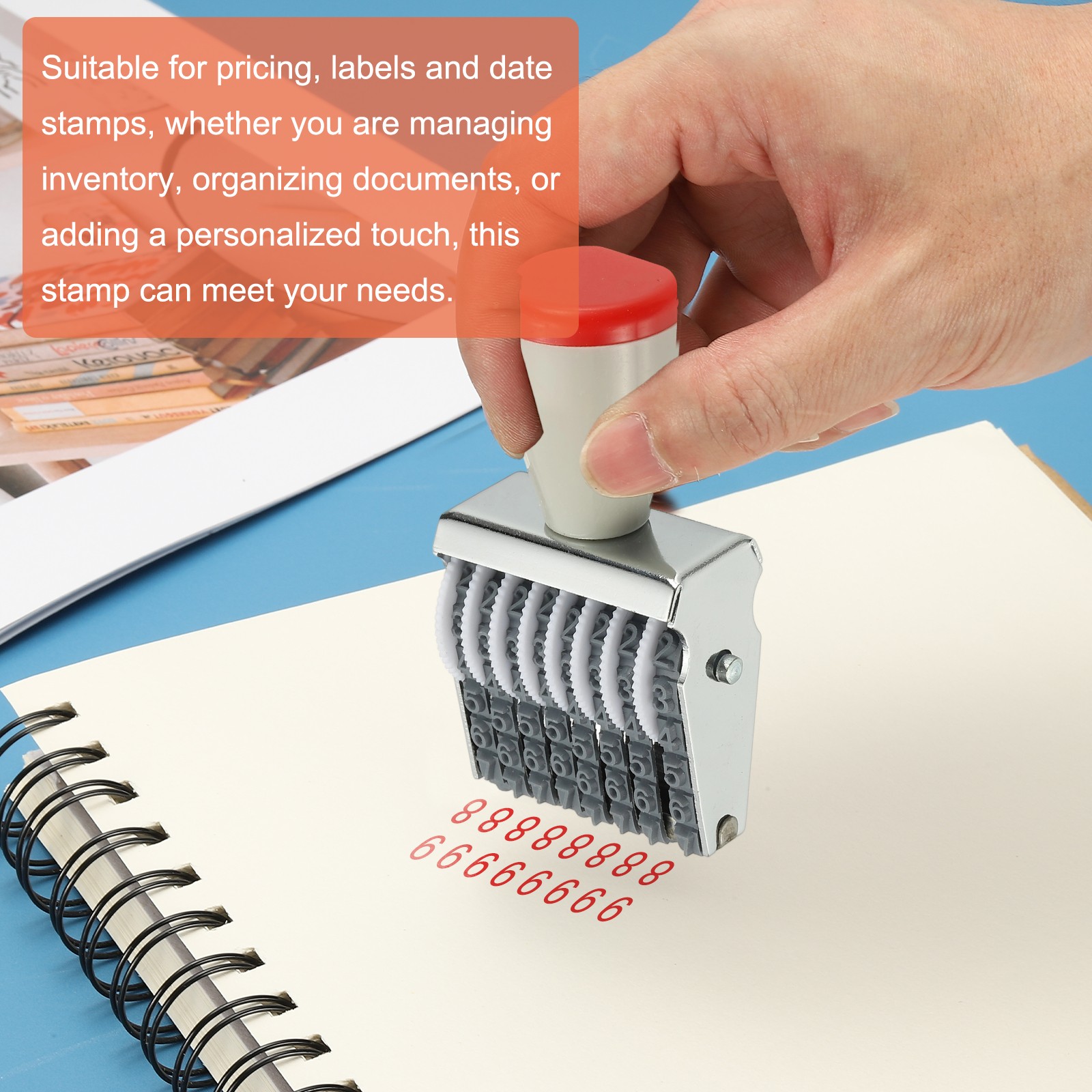 8 Digit Number Roller Stamp, Adjustable Rubber Stamp Symbol Office Date