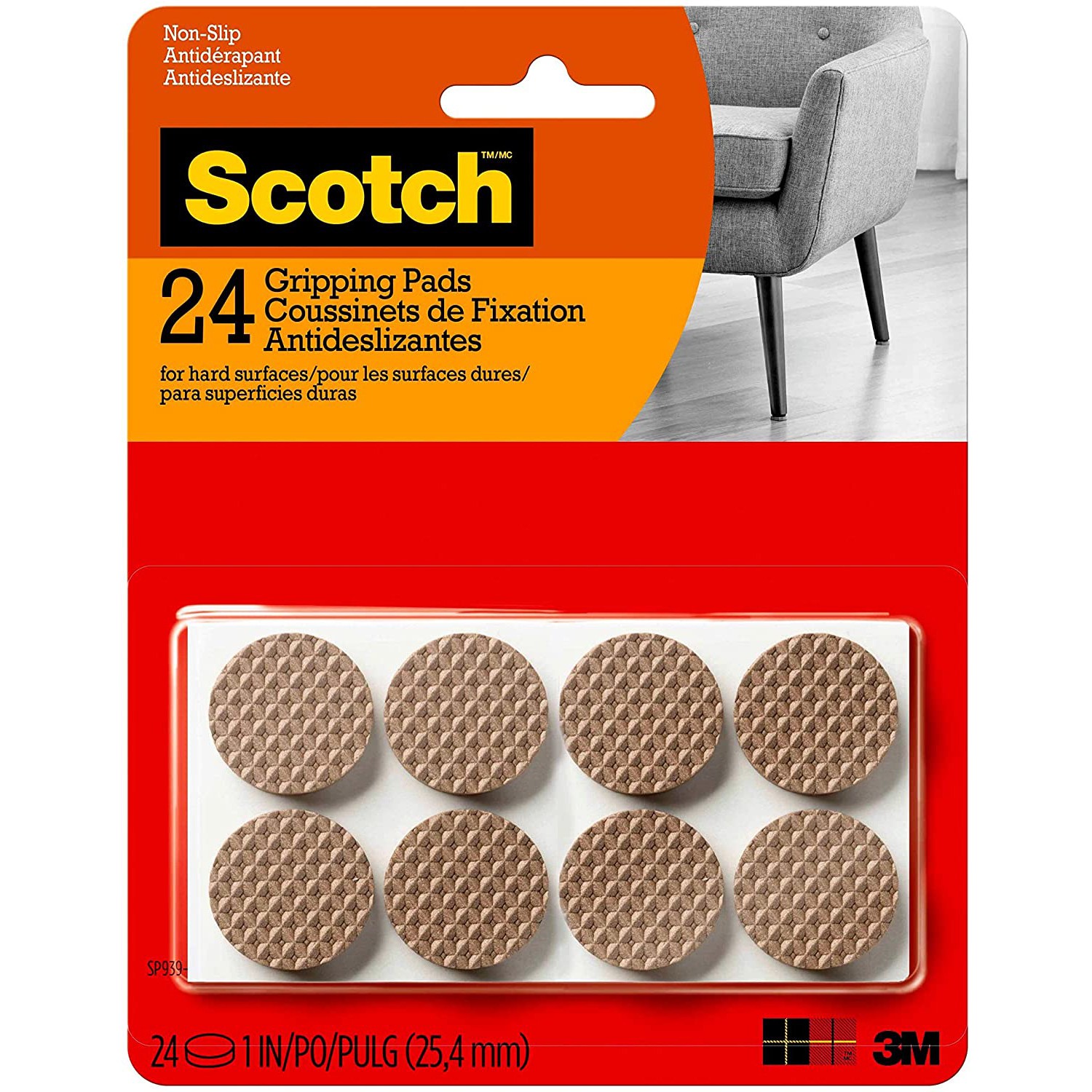 Scotch Gripping Pads: 1-inch diameter / 24-pack (Brown)