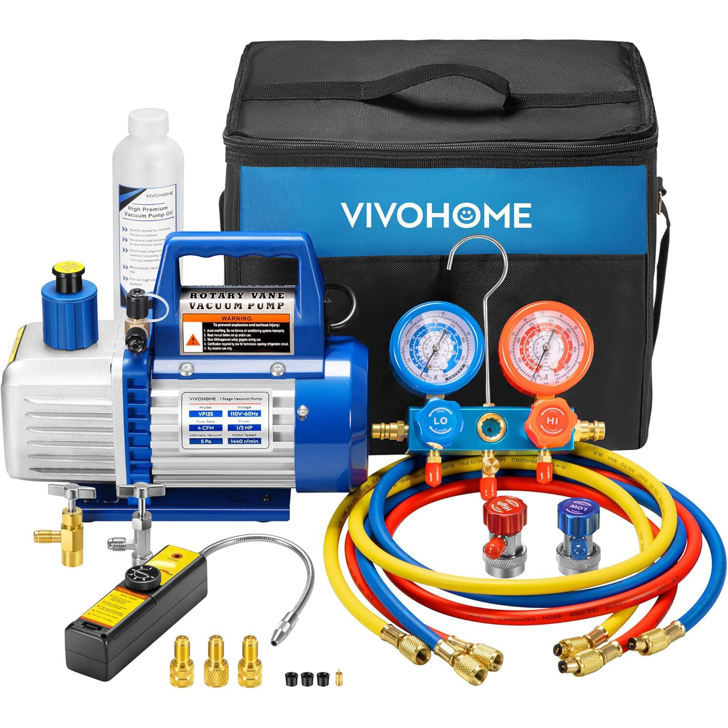 4CFM 1/3HP Air Vacuum Pump HVAC Refrigeration AC Manifold Gauge R134a ETL Listed