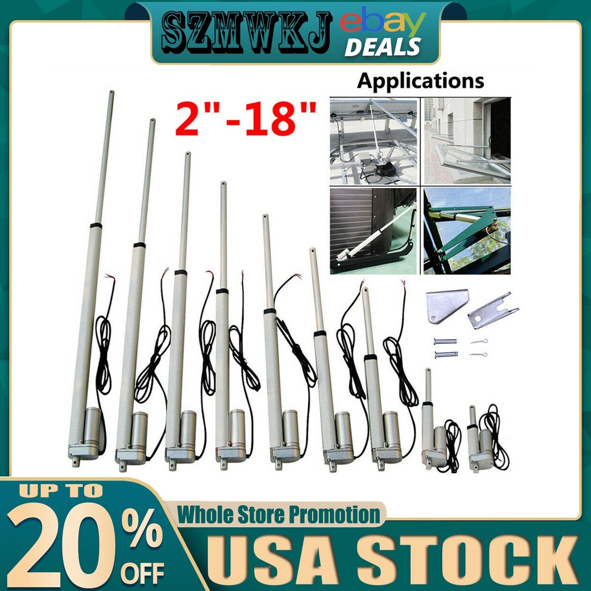 Linear Actuator 12V Heavy Duty 1500N 330lbs Lift +Brackets Auto Motor Car Solar