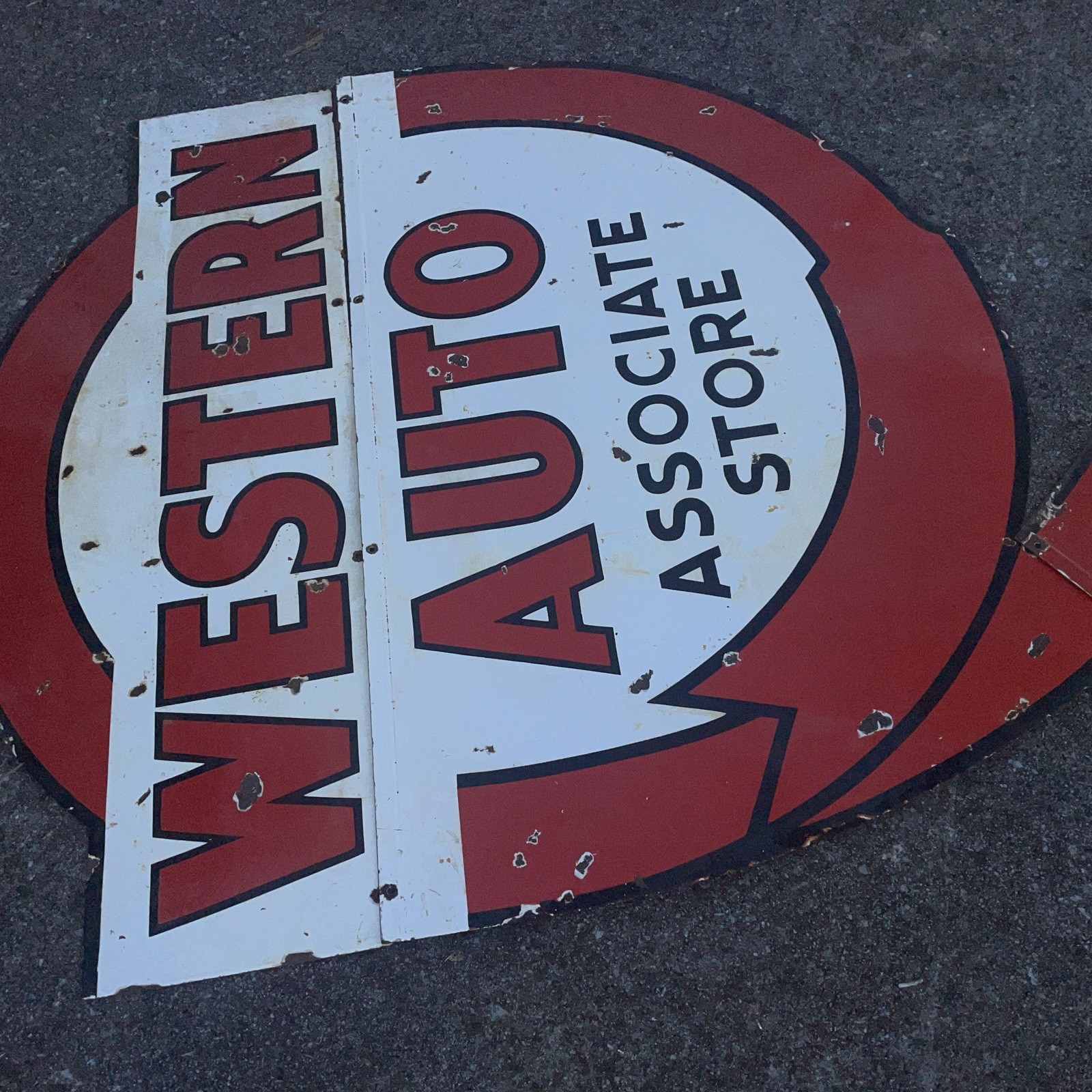 Large 76” Original 3 Piece Western Auto Porcelain Sign