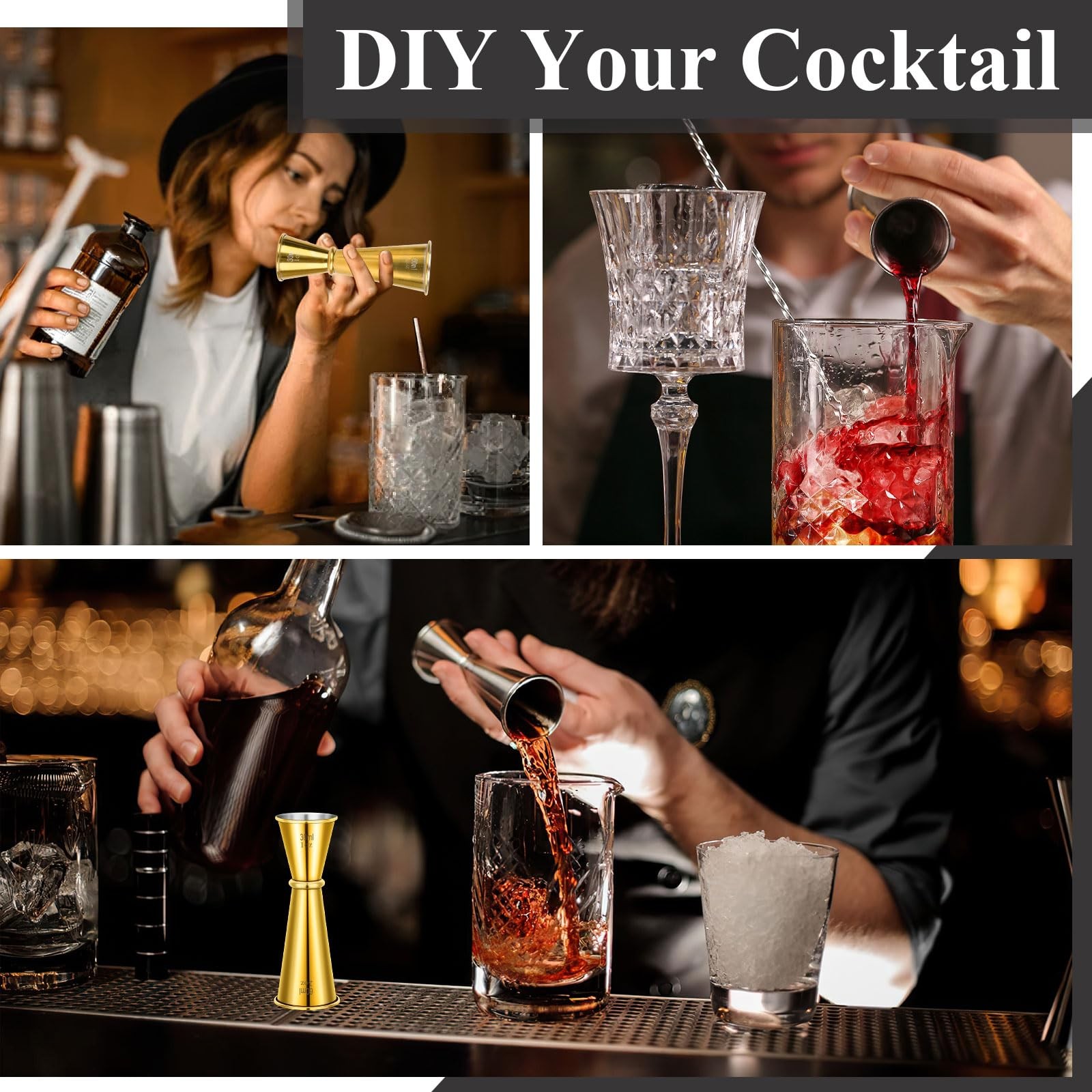 2 Pack Jigger for Bartending, 2 OZ 1 Double Shot Standard, Gold & Silver