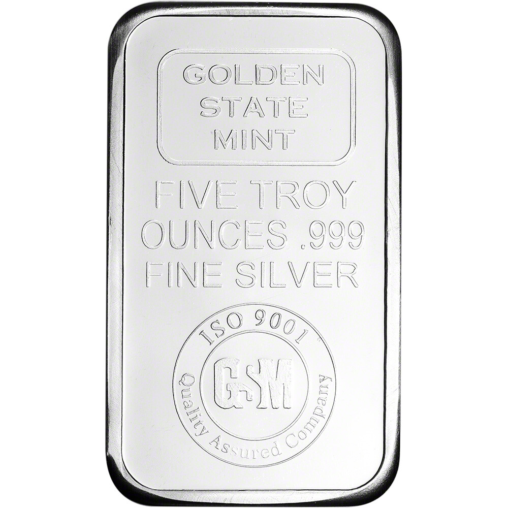 5 oz. Golden State Mint Silver Bar .999 Fine