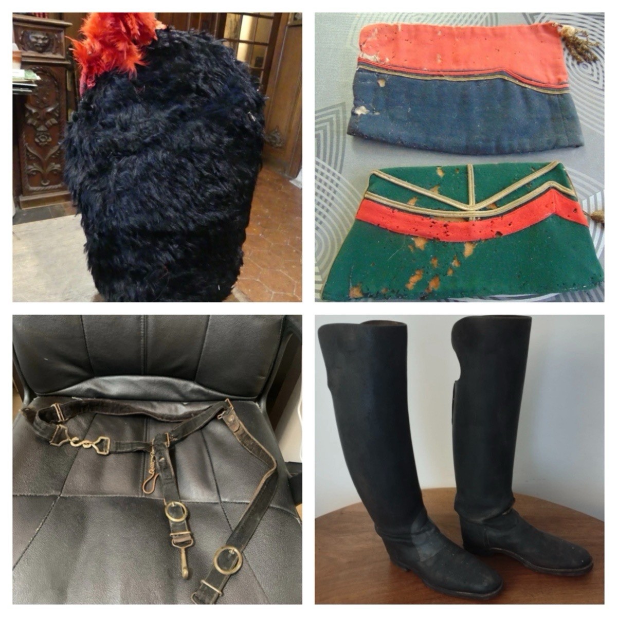 Crimean War French Sapper Bearskin Cap/Side Caps/Cavalry Boots/Sword Belt 1850s