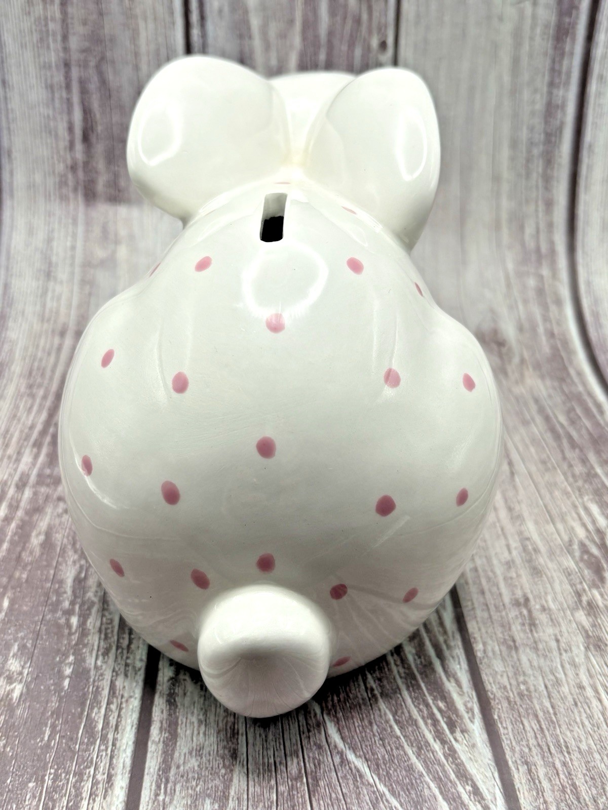 Tiffany & Co Ceramic Bunny Vintage Piggy Bank Pink Polka Dots Hand Painted Italy