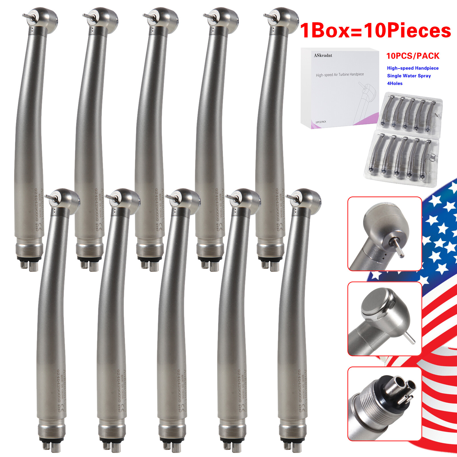 10 PCS Dental High Speed Handpiece Push Button Turbine 4 Hole NSK Pana Max Style