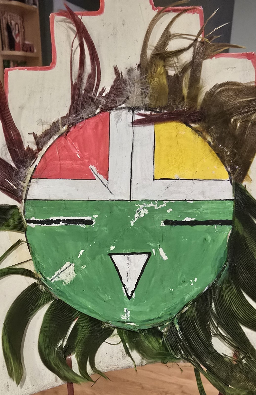 HOPI HEADDRESS TABLITA ORIGINAL PAINT WOOD LEATHER FEATHER SW ART EARLY CARVING