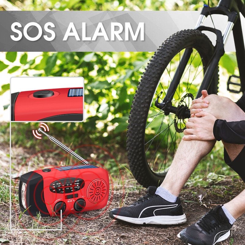 Emergency Solar Hand Crank Weather Radio 3000mAh Power Bank Charger Flash Light