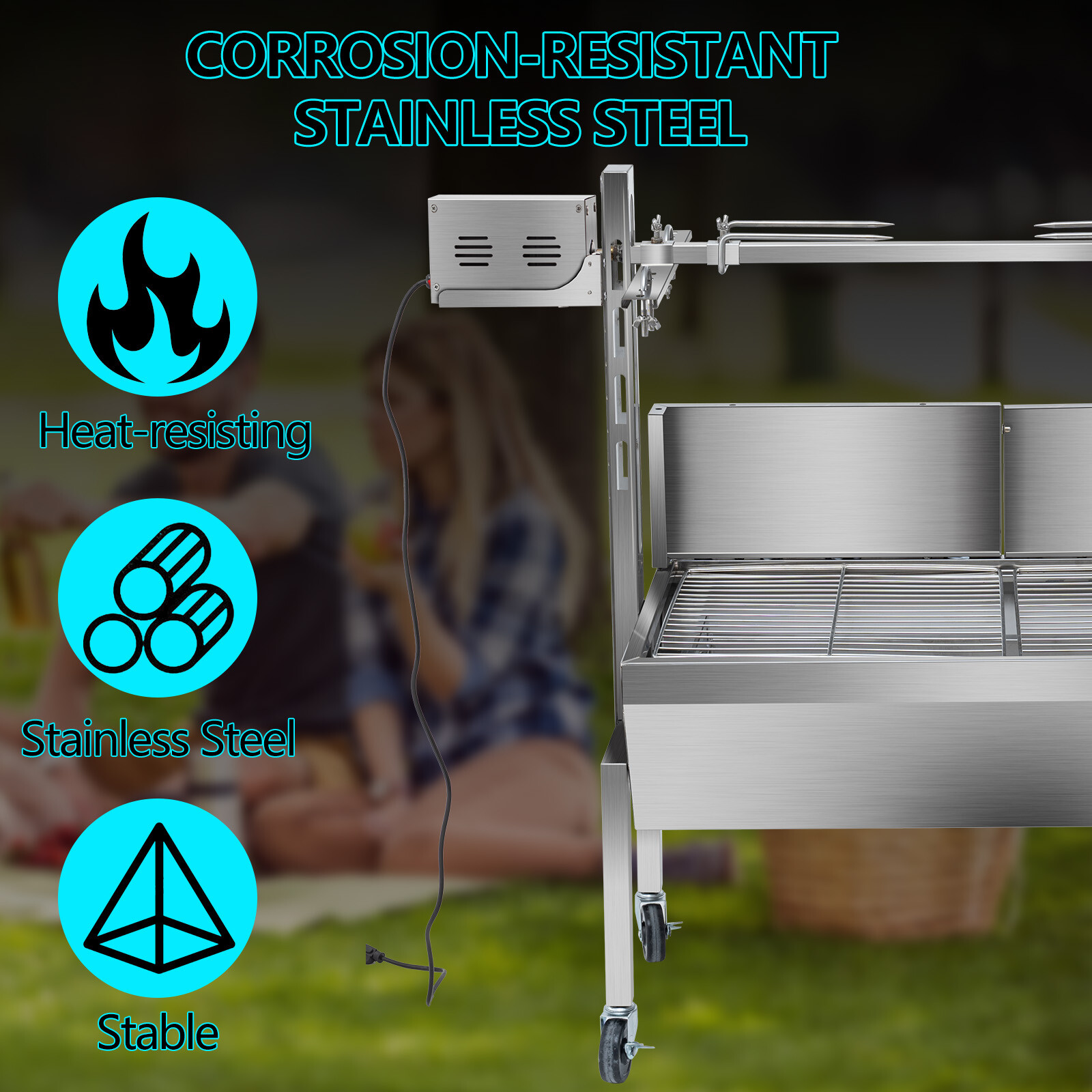 LoJok 48'' Spit Roaster Rotisserie Pig Lamb Roast BBQ Portable Outdoor Grill