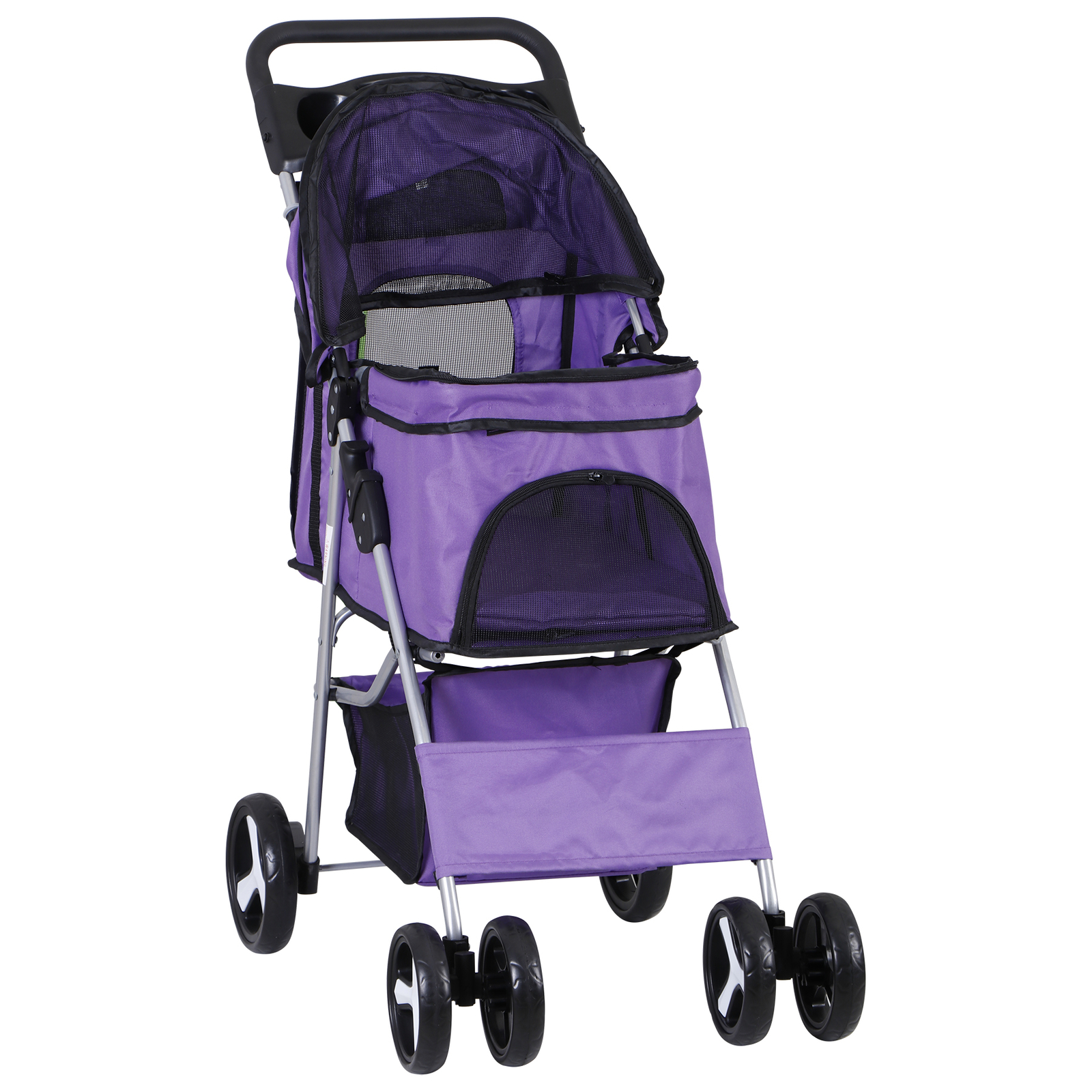 4 Wheel Dog Stroller Pet Stroller Travel Carriage w/Foldable Carrier Cart Purple