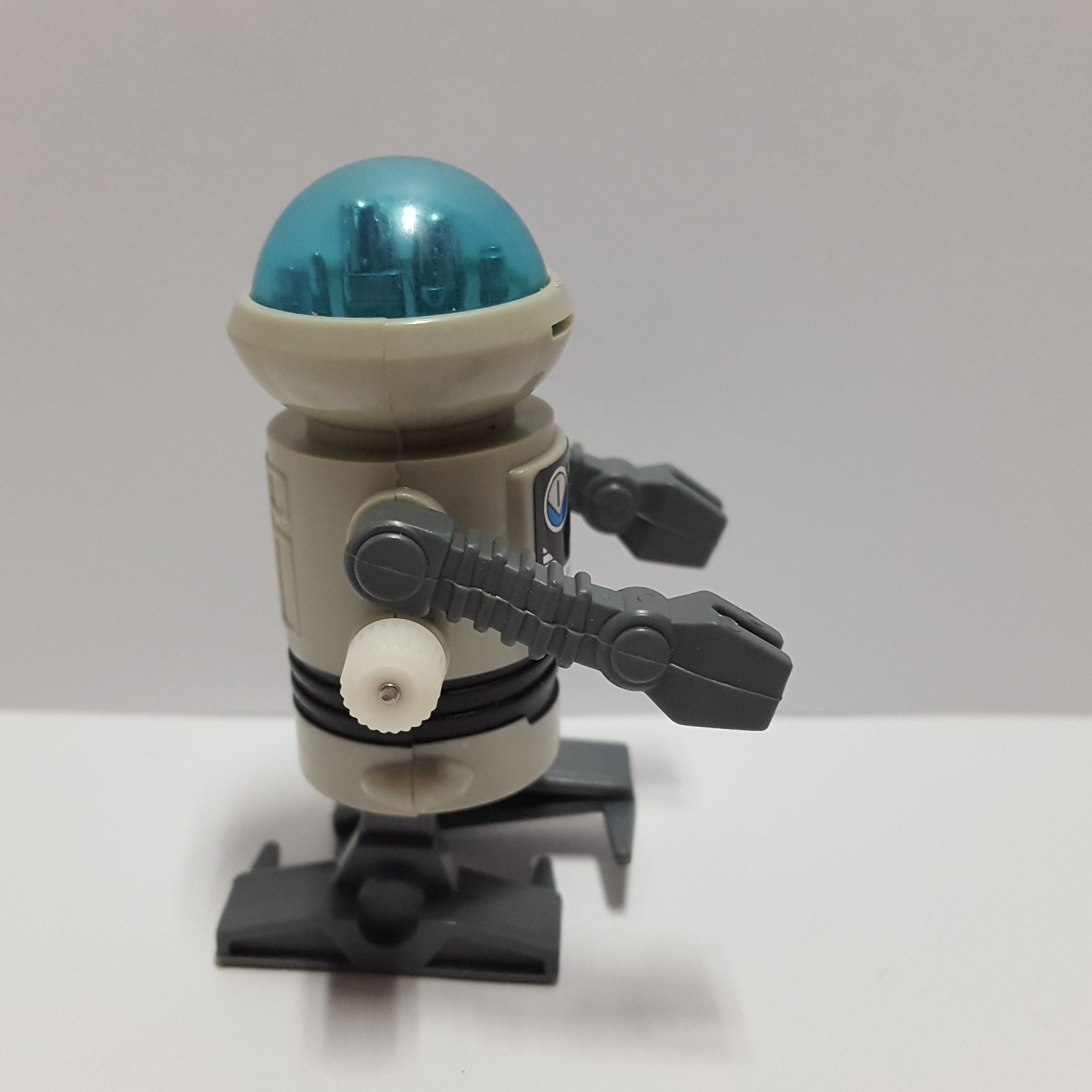 Vintage TOMY Pocket Bots GREY Wind Up Robot w/ Blue Clear Dome - DISPLAY ONLY