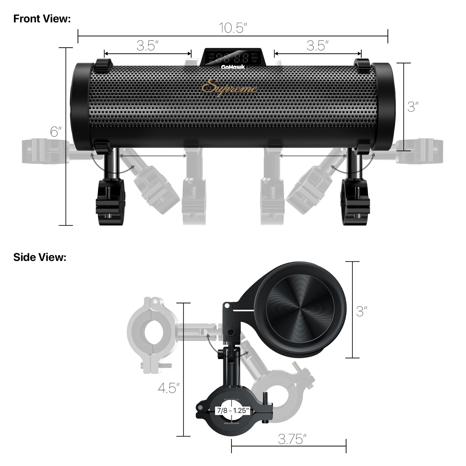 Waterproof Bluetooth Motorcycle Stereo 6 Speaker Soundbar Audio Radio MP3 System