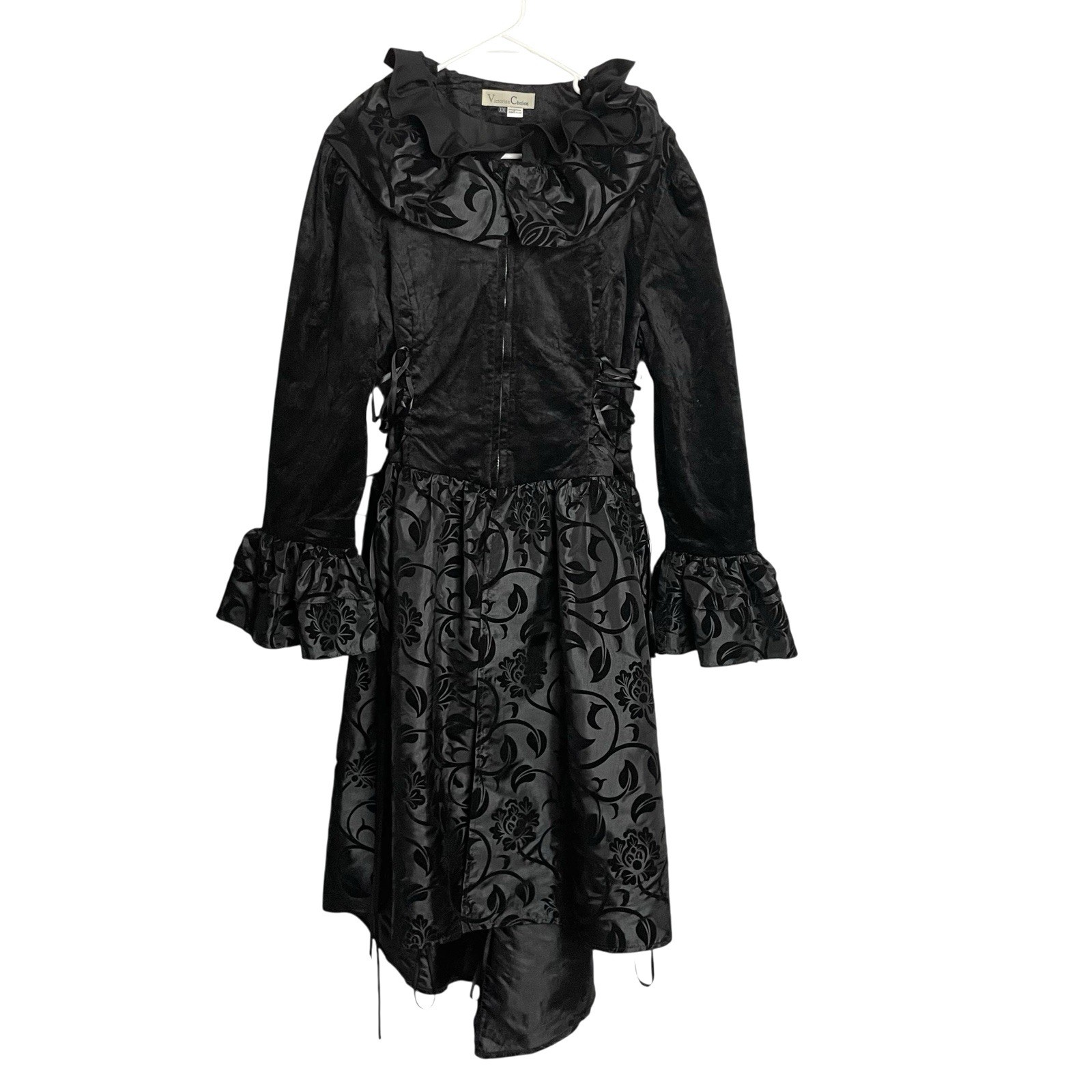 Victorian Choice Velvet Brocade Jacket Womens XXL Black Ruched Laced Ren Faire