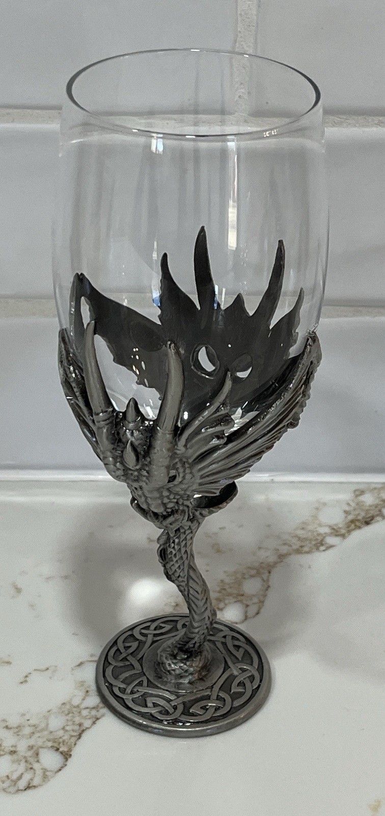 Vintage 8.50 “ Veronese Myths & Legends Pewter & Glass Dragon Wine Goblet