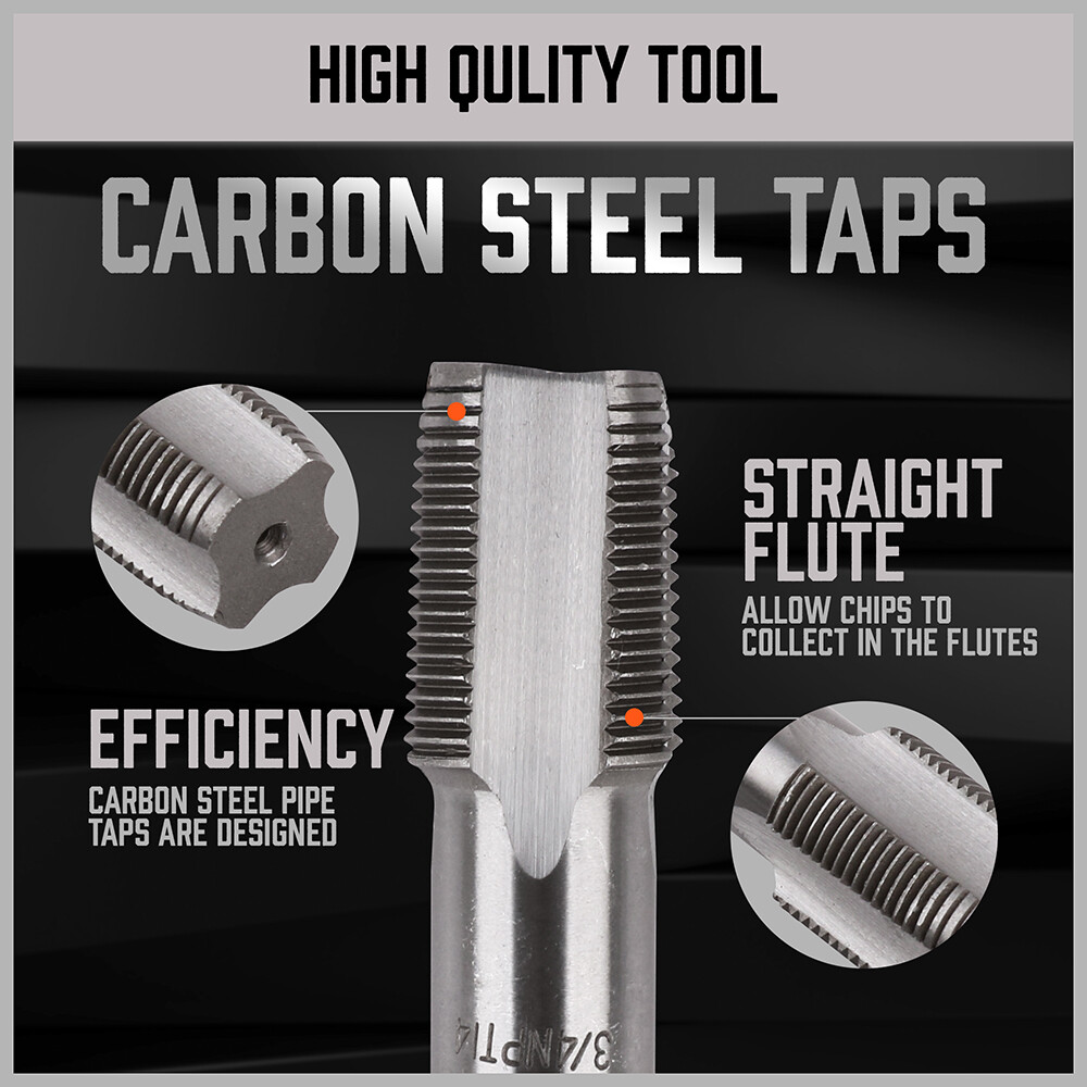 6PC NPT Pipe Tap Set 1/8" 1/4" 3/8" 1/2" 3/4" and 1" With Case Carbon Steel Inch