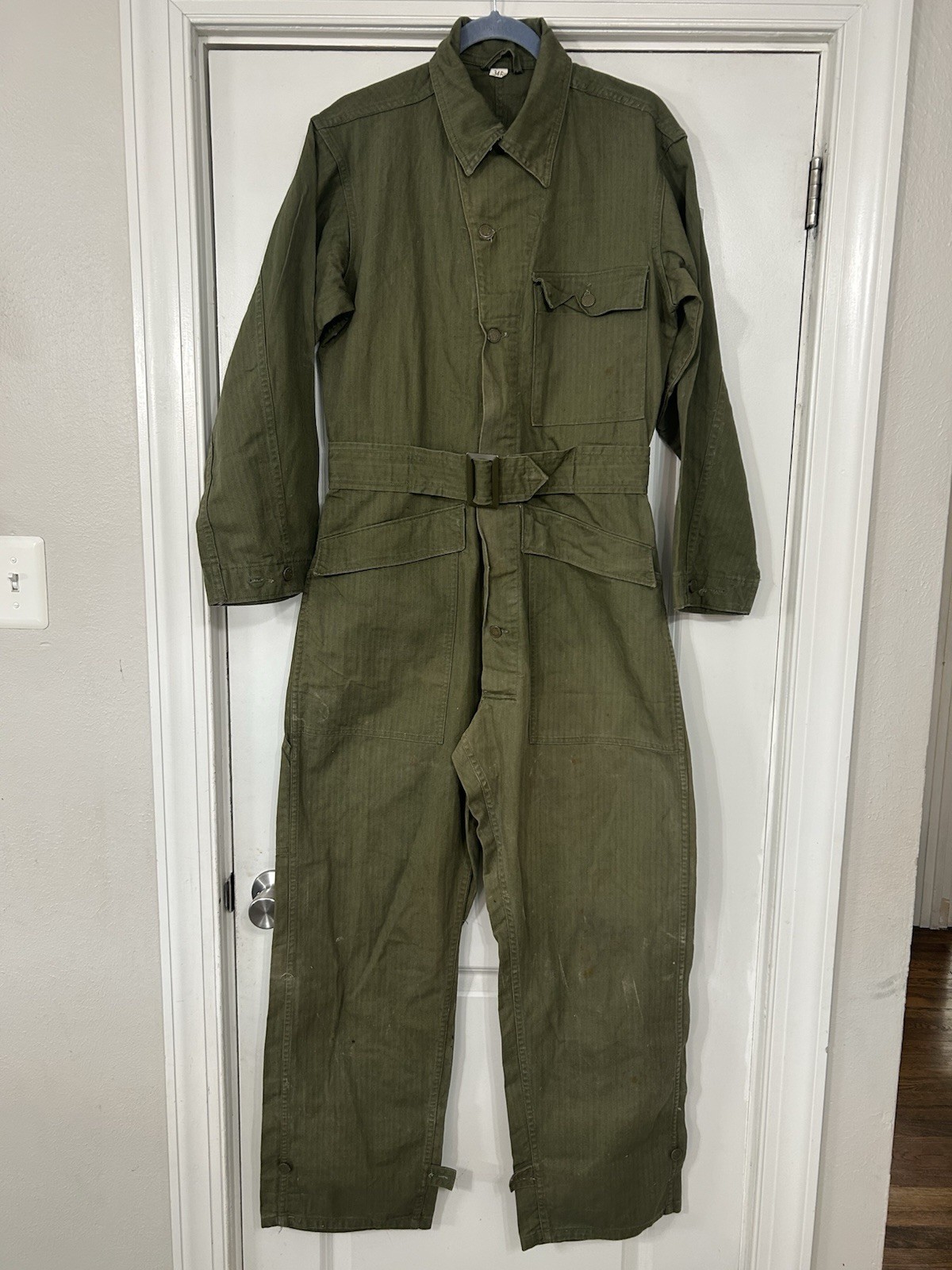 Vintage 1940s WW2 US Army HBT 13 Star Buttons Herringbone Coveralls Jumpsuit 34R