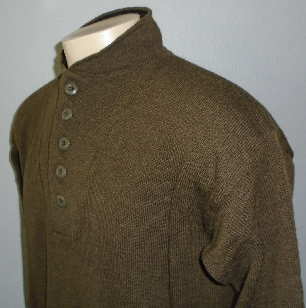 Vtg Mitts Nitts Military 5-Button Olive Drab Wool Henley Mechanic Sweater Men XL