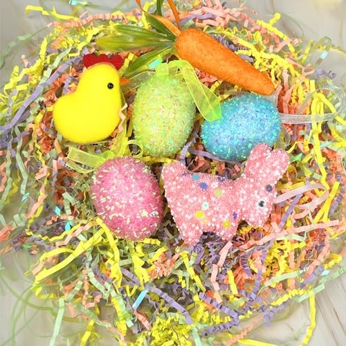 24 Packs Easter Egg Ornaments Easter Tree Ornament Colorful Eggs Foam Rabbit