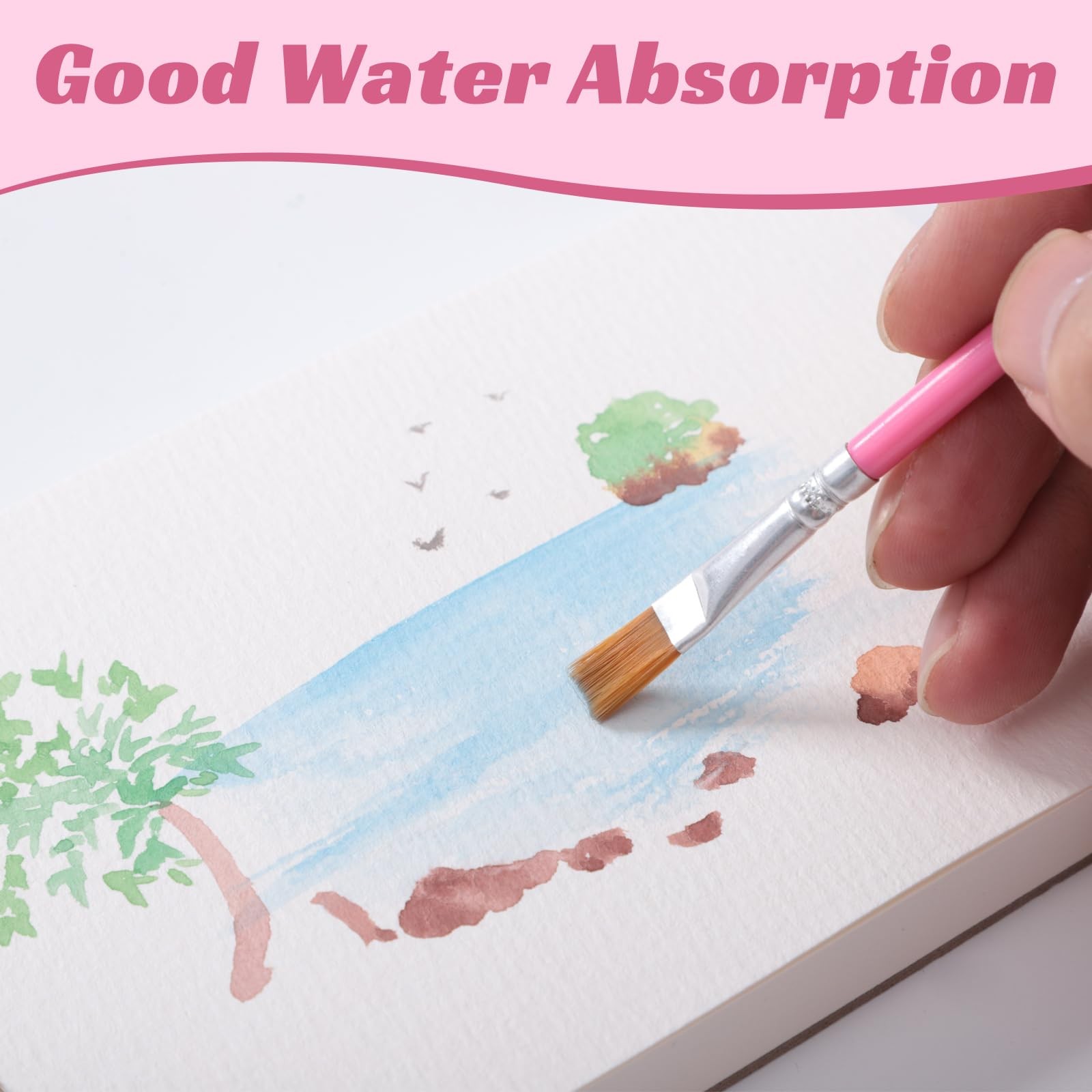 30 Sheets Watercolor Paper Pad with 2 Pcs Watercolor Brush, 140 lb/300 GSM