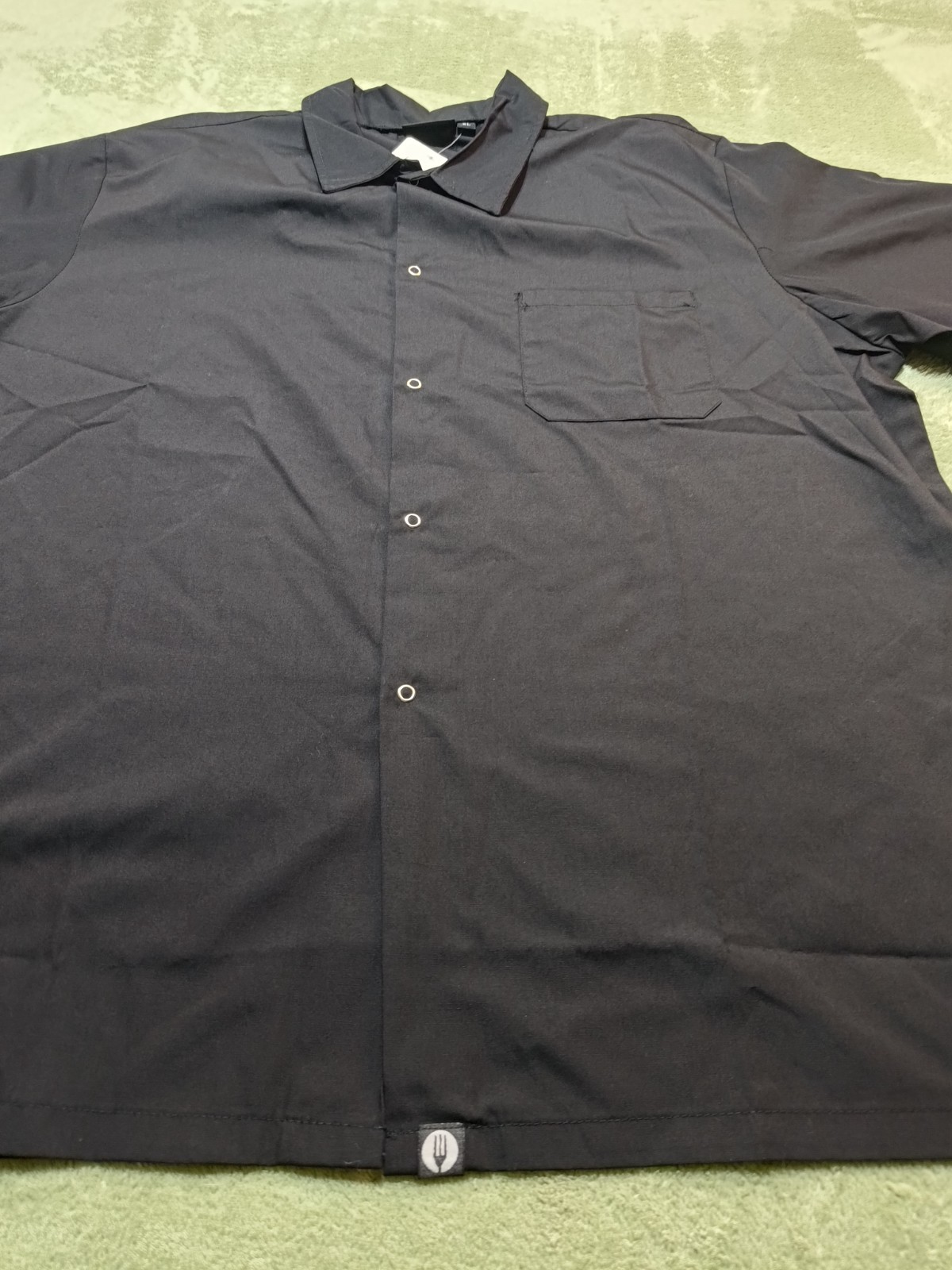 Chef Works Mens XL Black Short Sleeve Snap Front Utility Work Shirt Cook