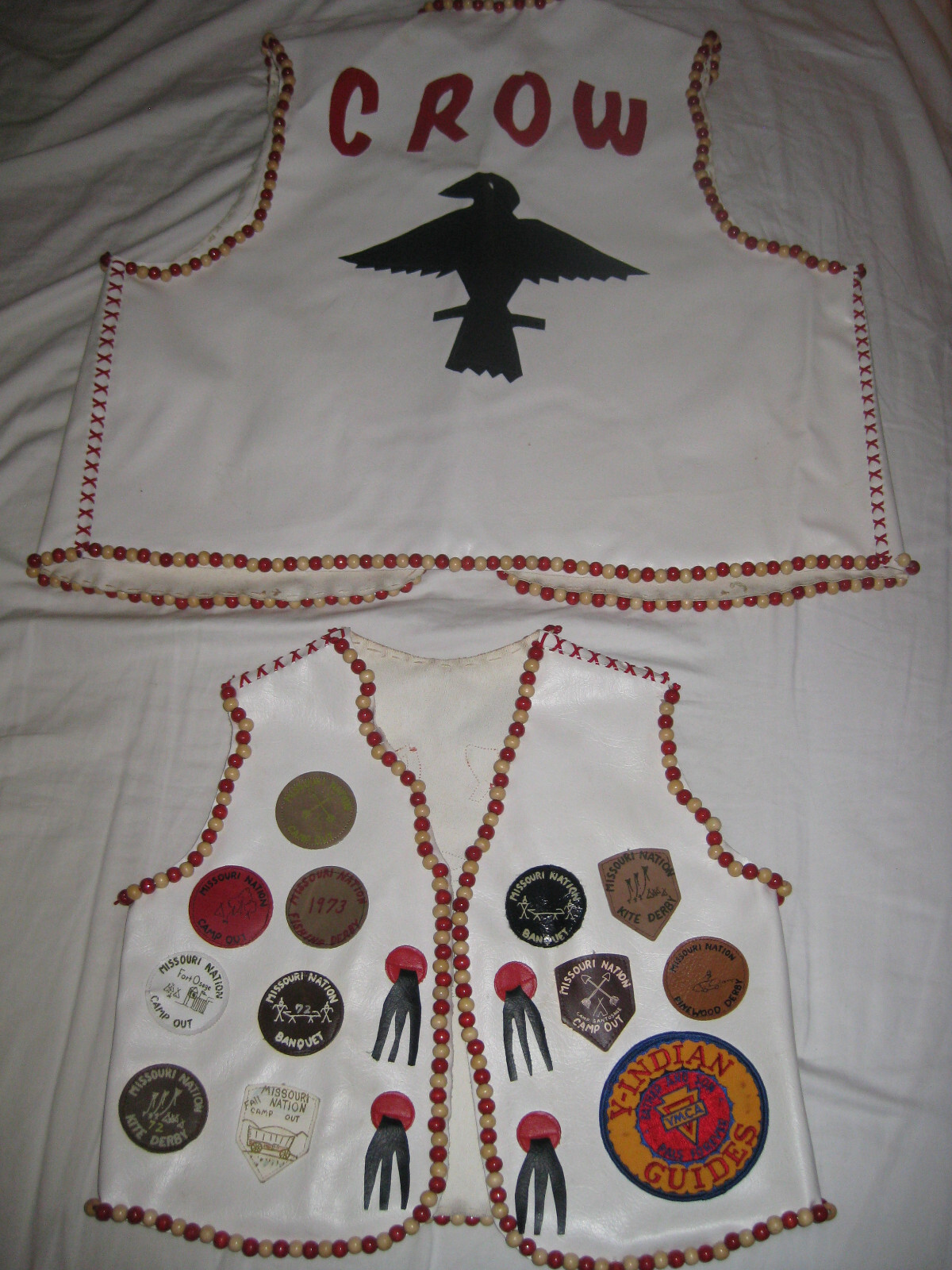 2 leather vests w/beads-Adult & Child-Crow-Powwow Regalia-1970s-Missouri Nation