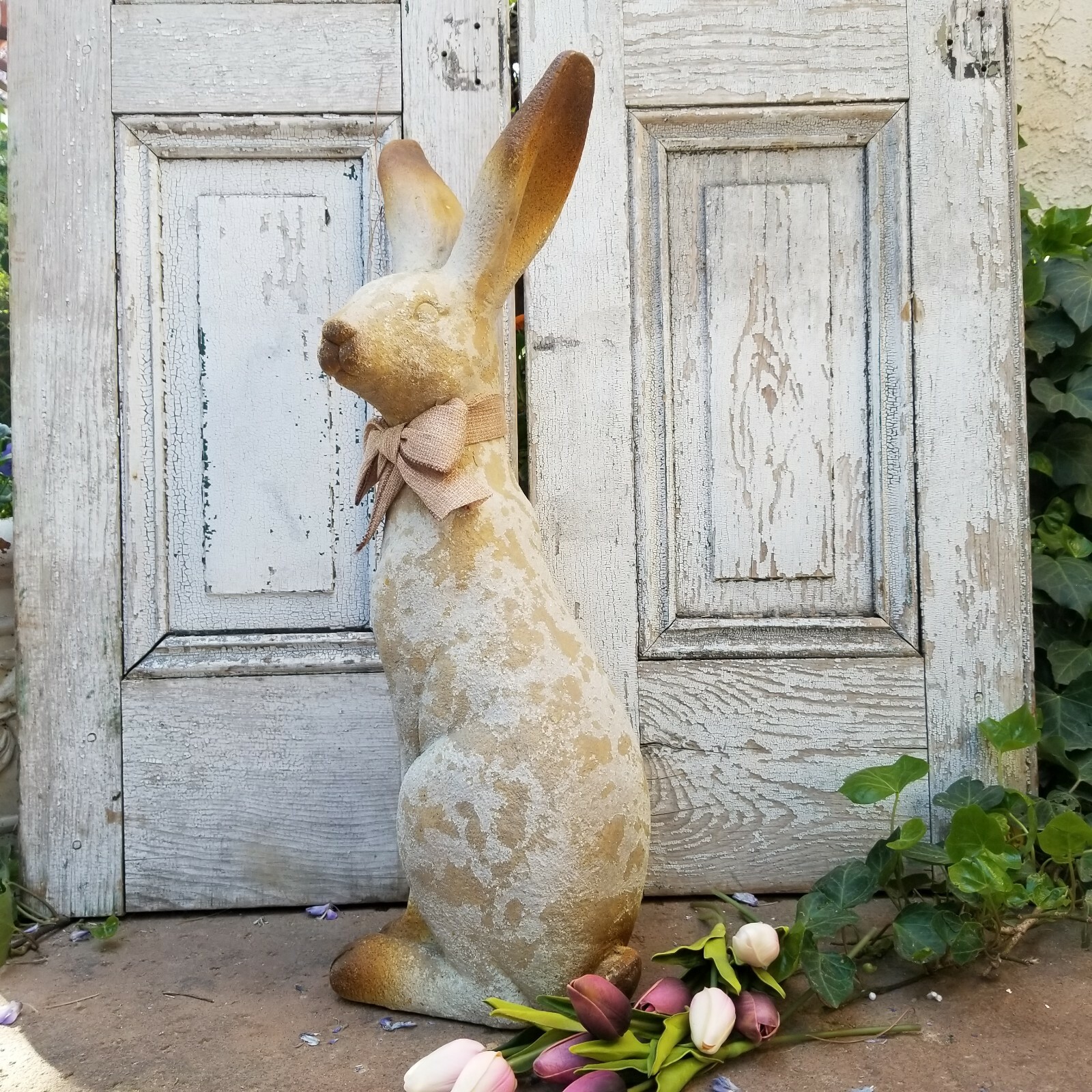 Rustic Resin Tall Garden Bunny Rabbit Figurine Statue 24"
