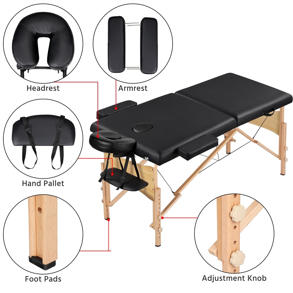 2 Sectional Folding Portable Massage Table with Face Cradle Armrests, Used
