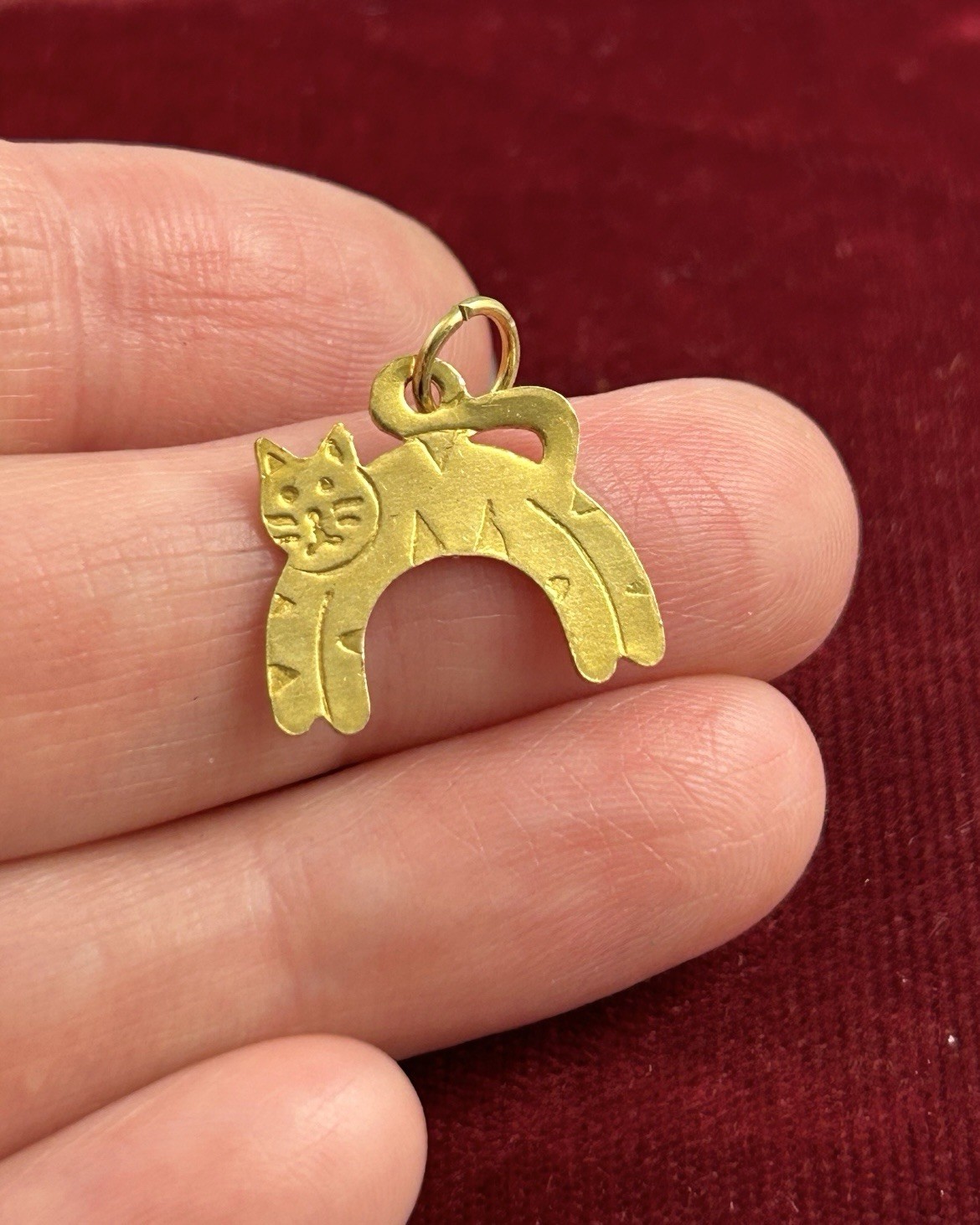 Vintage Cat Charm Necklace Pendant Kitten Kitty Vintage Jewelry Etched Brass