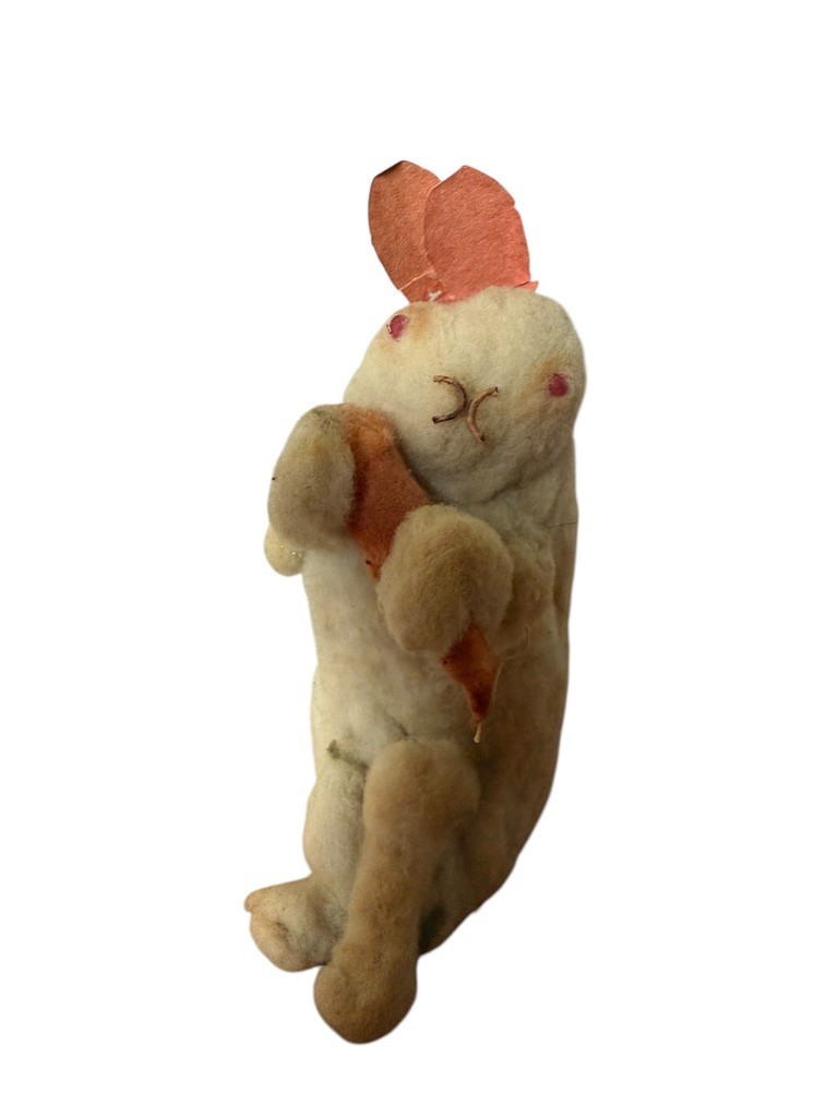 Antique Spun Cotton Batting Easter Bunny with 🥕 Carrot Rabbit