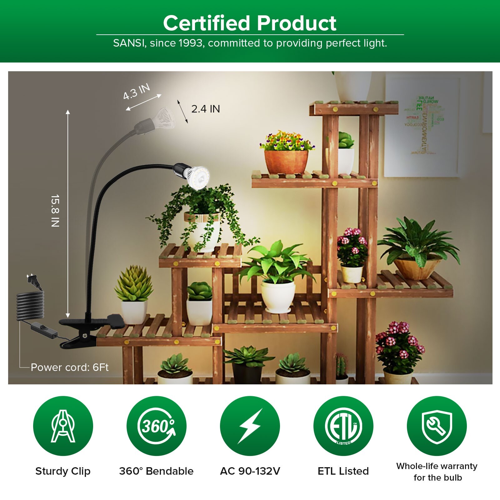 SANSI LED Grow Lights for Indoor Plants Full Spectrum Pot Clip Grow Light USED