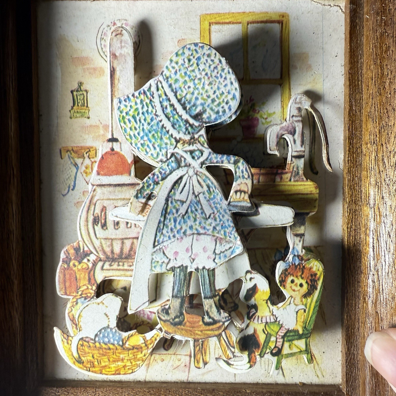 Holly Hobbie Style 3-D Art Decoupage Wooden Frame Set of 2 Christmas 1984