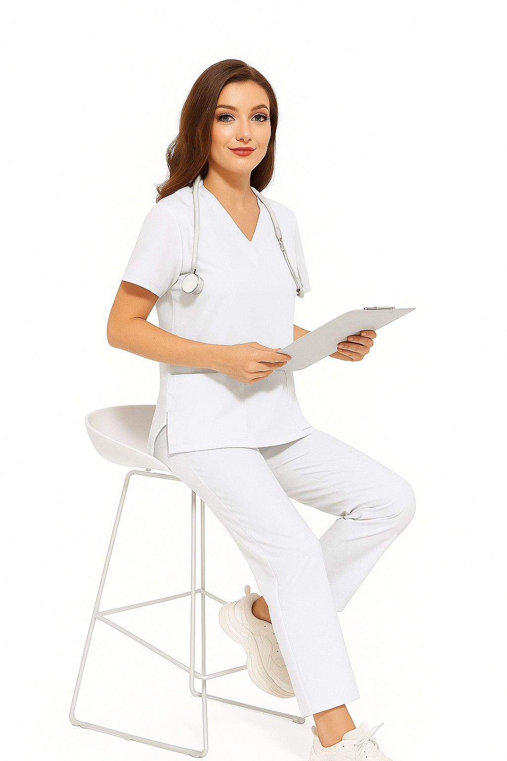 Unisex Scrub Set –VNeck Top & Straight Pants with Pockets Nurse Medical Uniform