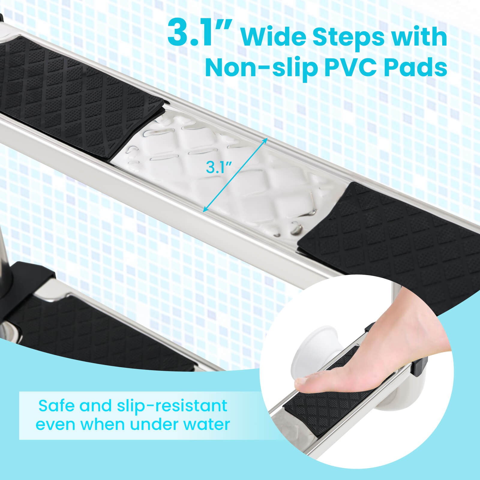 4-Step Pool Entry & Exit Ladder with Stainless Steel Frame for Swimming Pool