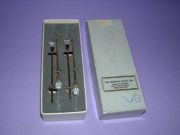 4 Valerio Albarello Cocktail Olive Picks 24K Gold Plated Swarovski