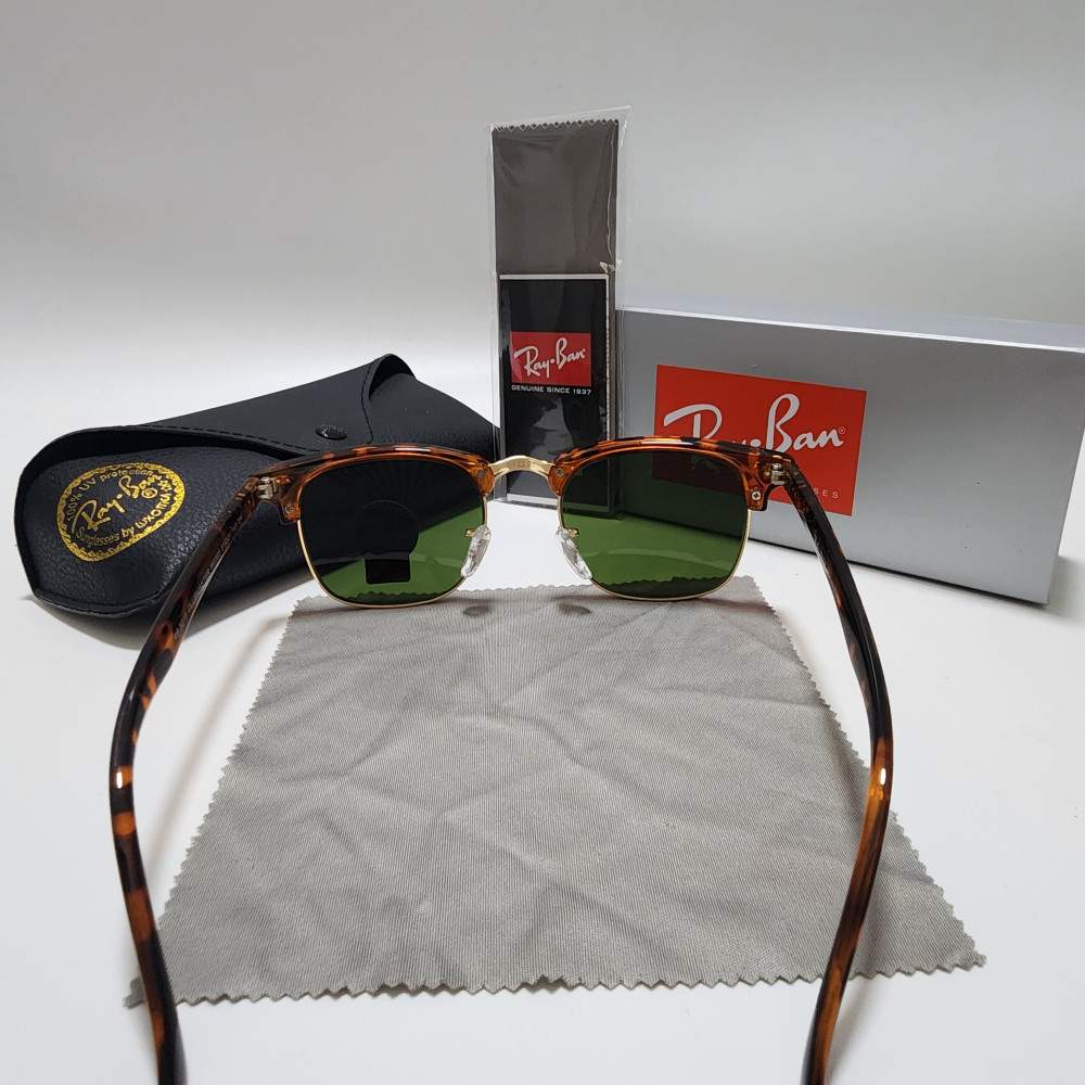 Ray-Ban RB3016 Clubmaster Brown Tortoise Frame Glass Green Lens 51mm