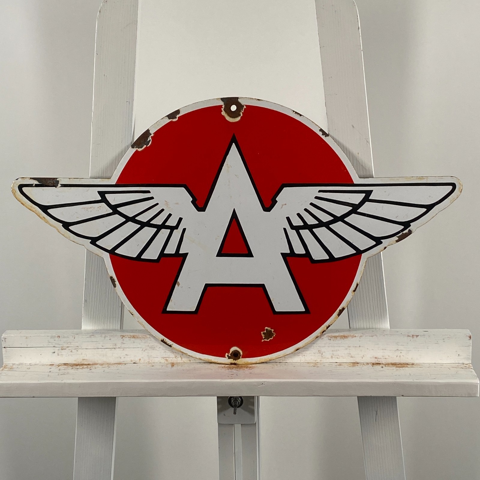 Flying A Enamel Sign - 50x30cm (19.7x11.8") - Rare Gas Station Vintage Iron Sign