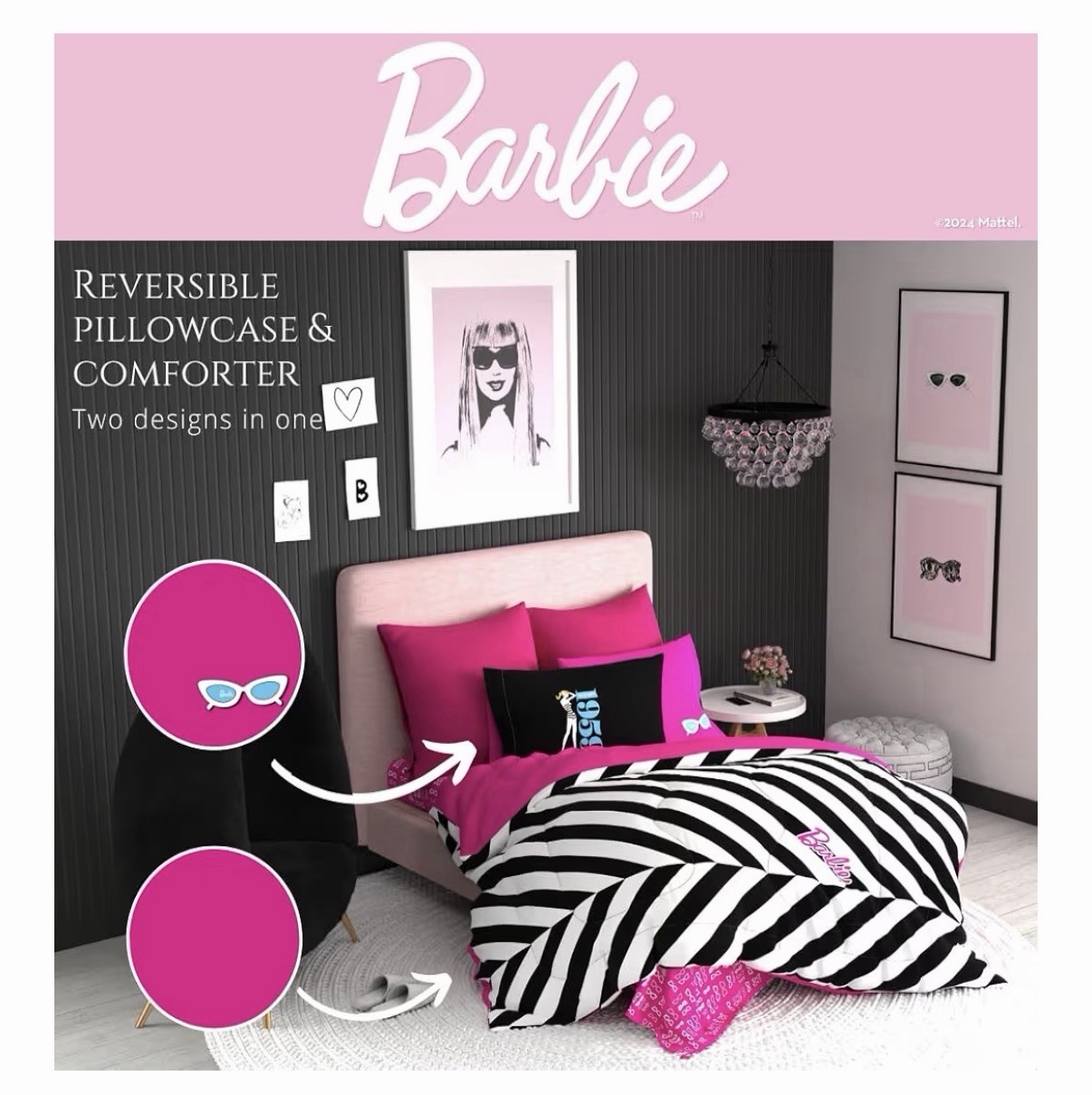 Super Soft Barbie 1959 Queen 5 PC Reversible Comforter Set