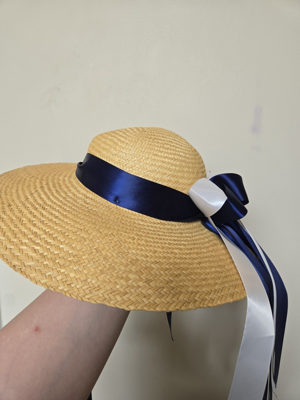 Colonial Williamsburg Straw Hat 18th Century Womens Blue Low Crown Ribbon Tea