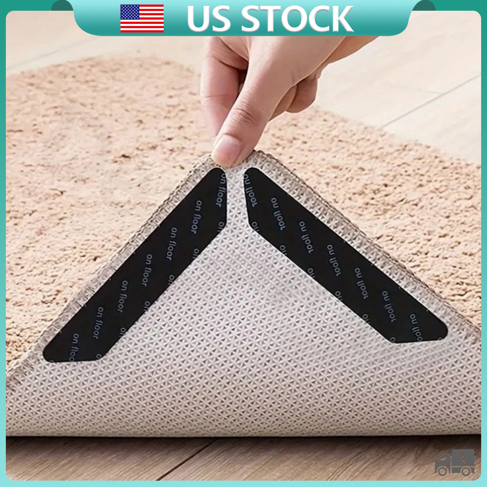 8Pcs Carpet Mat Adhesive Grippers Non Slip Rubber Rug Stickers Reusable Tape