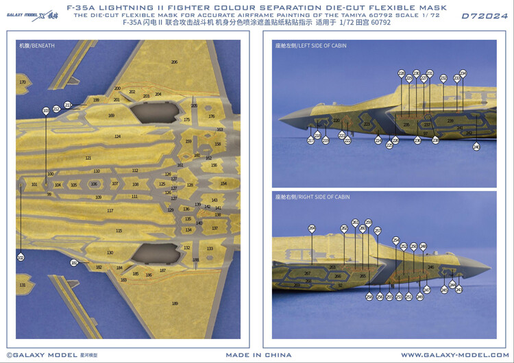 1/72 F-35A Lightning II Color Separation Die-Cut Flexible Mask for Tamiya 60792