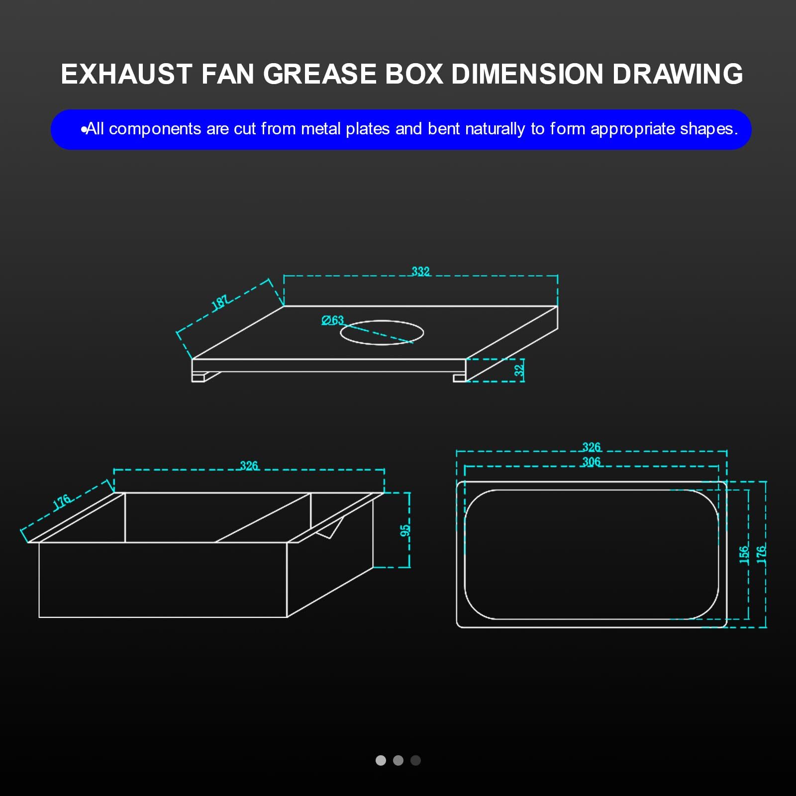 Grease Box Fit for Restaurant Canopy Hood Exhaust Fan 3.74” Deep Drip Pan