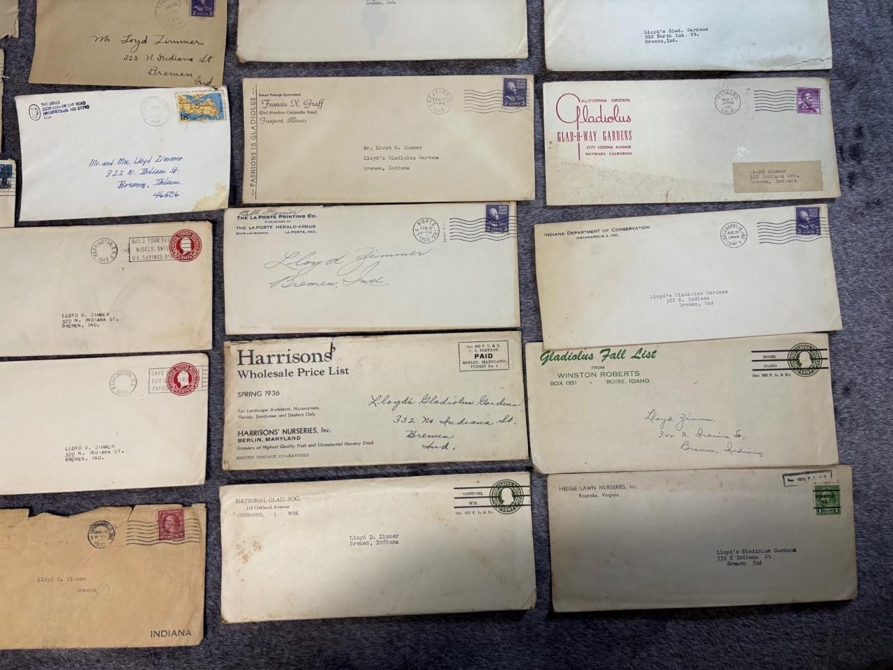 200+ Vintage Stamped Envelopes w/ Gladiolus Flower Gardens Related Letters
