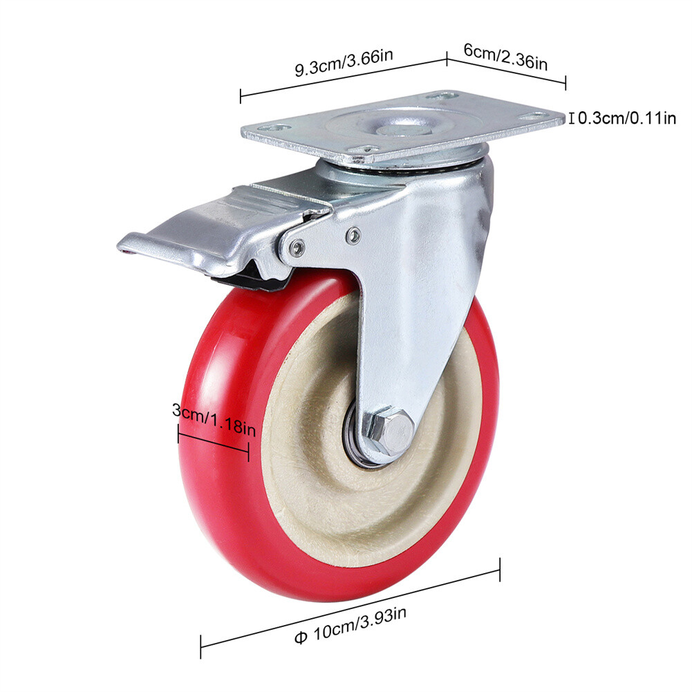 8 Pack Heavy Duty 4'' Caster Wheels Swivel Plate Polyurethane Wheels w/Brake US