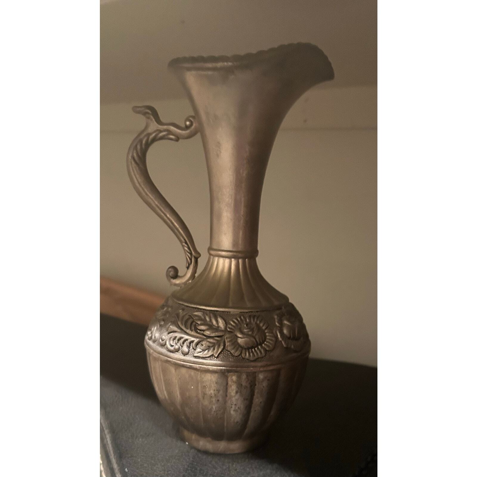 Silver-Plated Antique Carafe w/ Rose Flower Design, Vintage Decanter, Water Vase