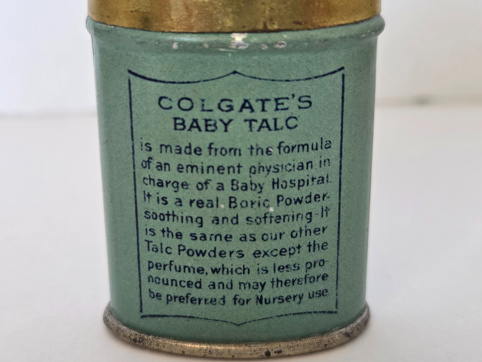VINTAGE COLGATE'S BABY SAMPLE TALC TALCUM POWDER TIN ADVERTISING