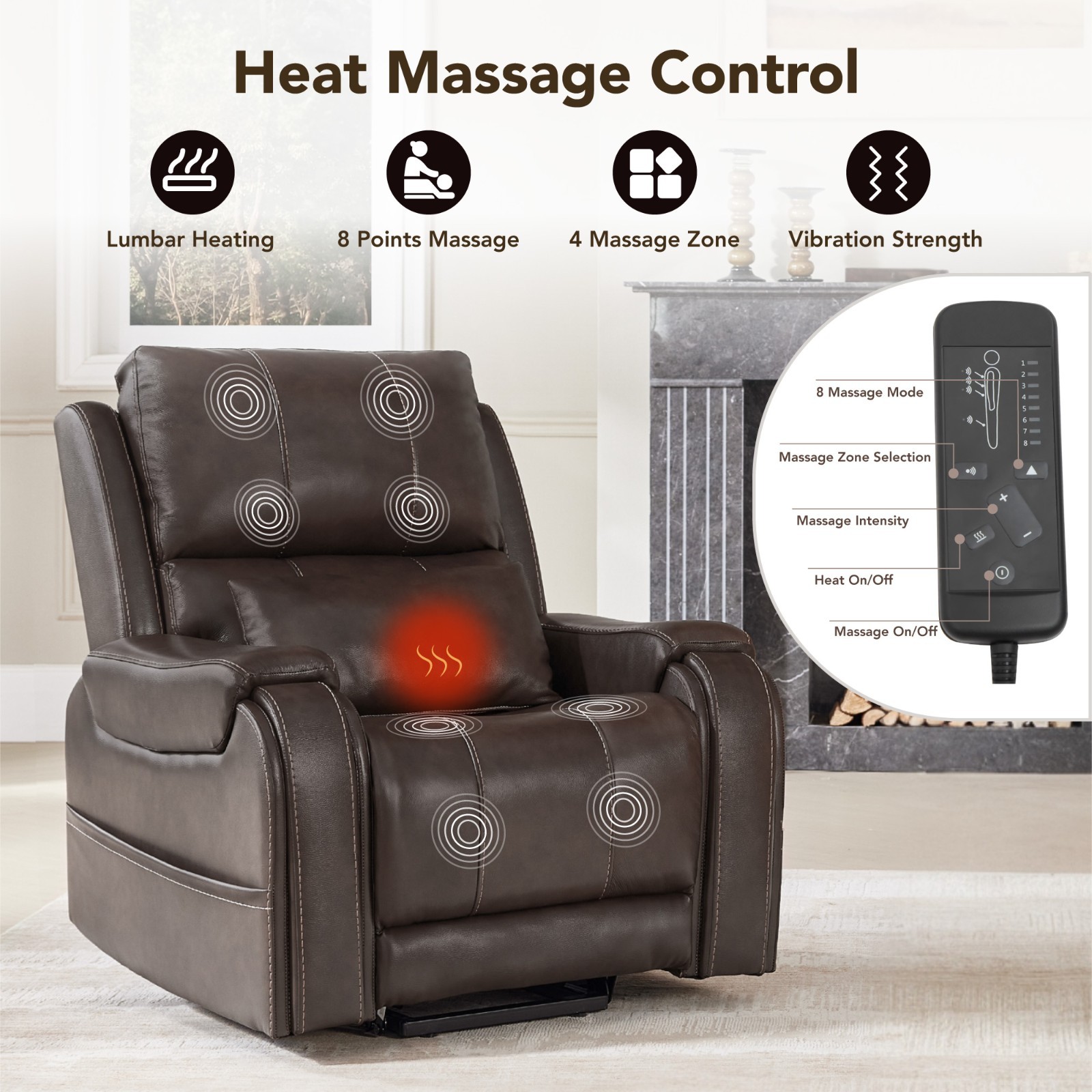 CHITA Power Lift Genuine Leather Recliner Chair for Elderly w/ Heat & Massage